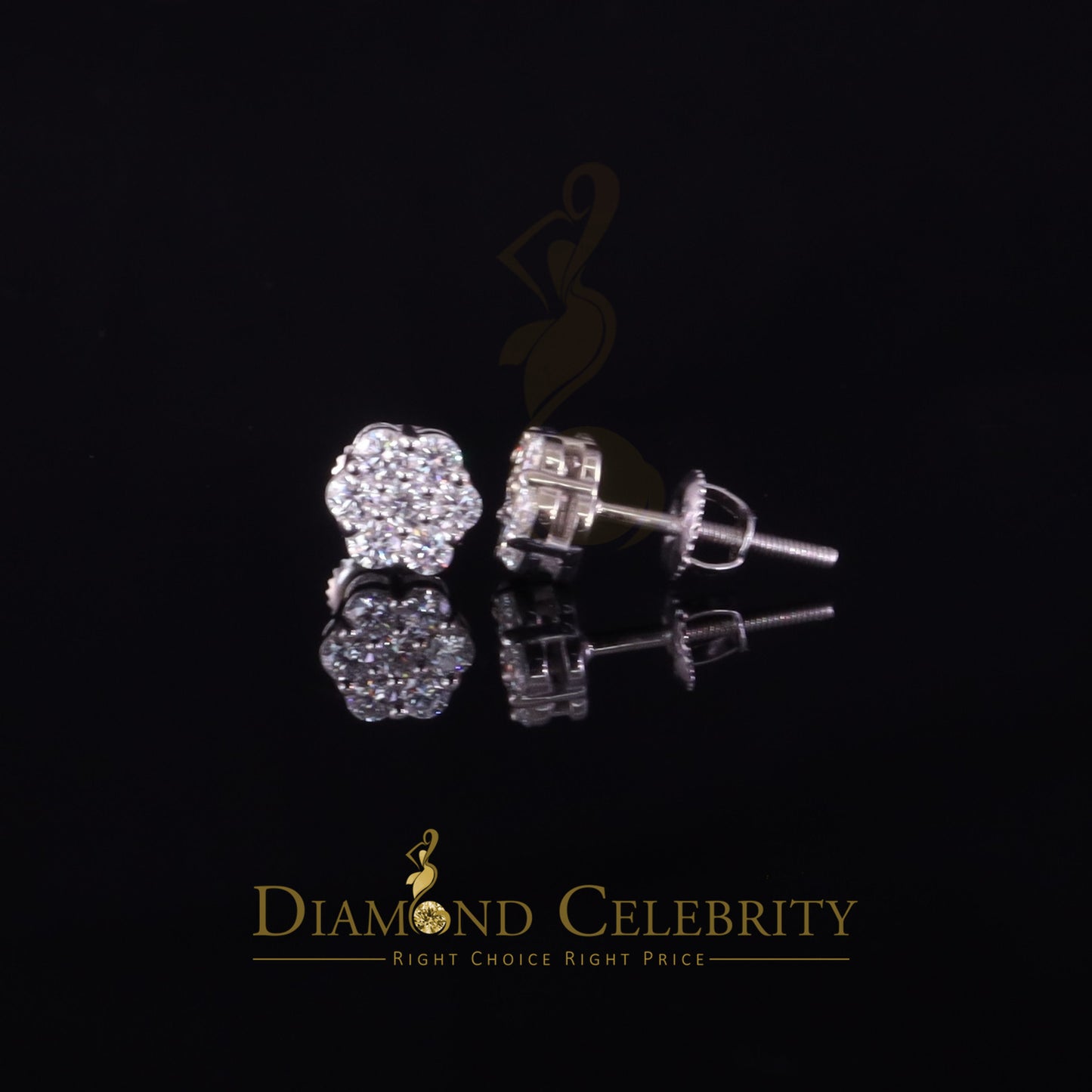 Diamondcelebritees Men's/Womens 925 Silver White 0.50ct VVS 'D' Moissanite Floral Stud Earrings