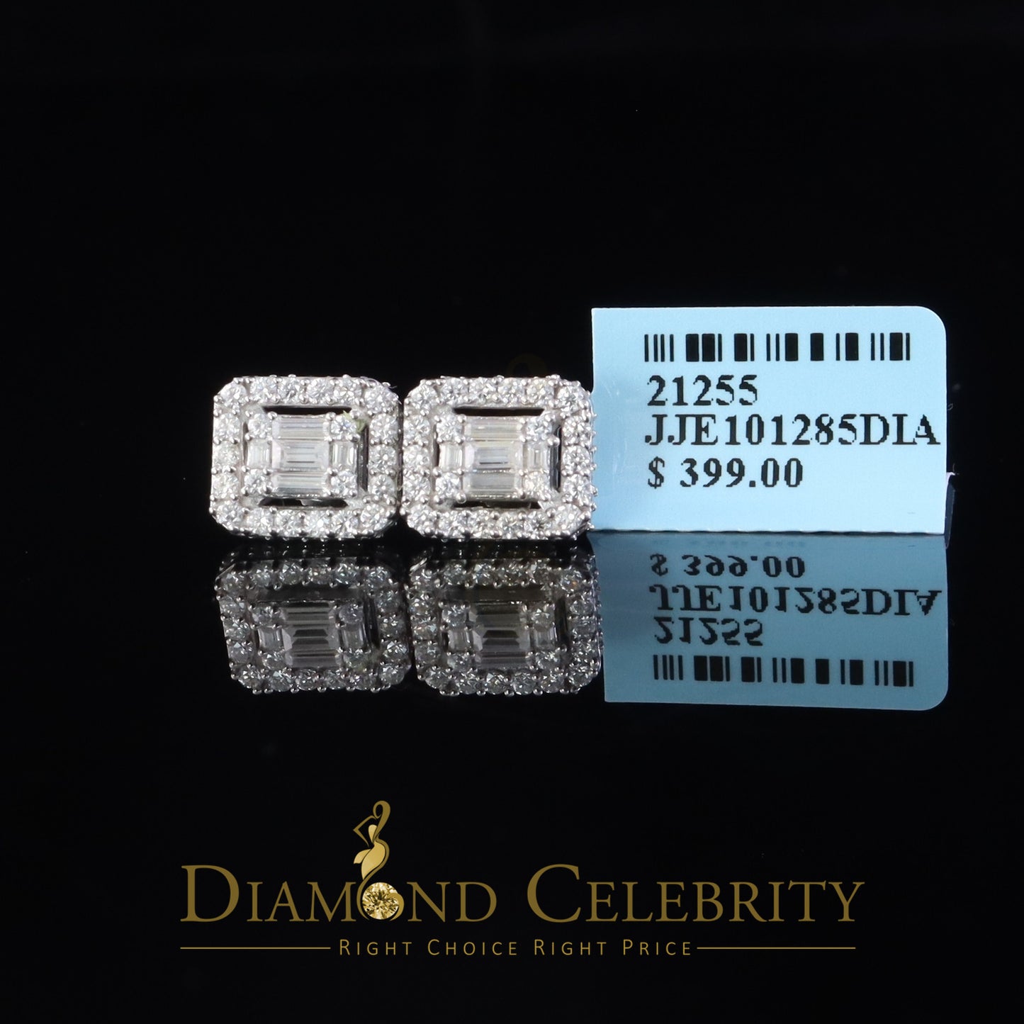 Diamondcelebritees 925 White Silver 1.25ct VVS 'D' Moissanite Square Stud Earring Men's/Womens