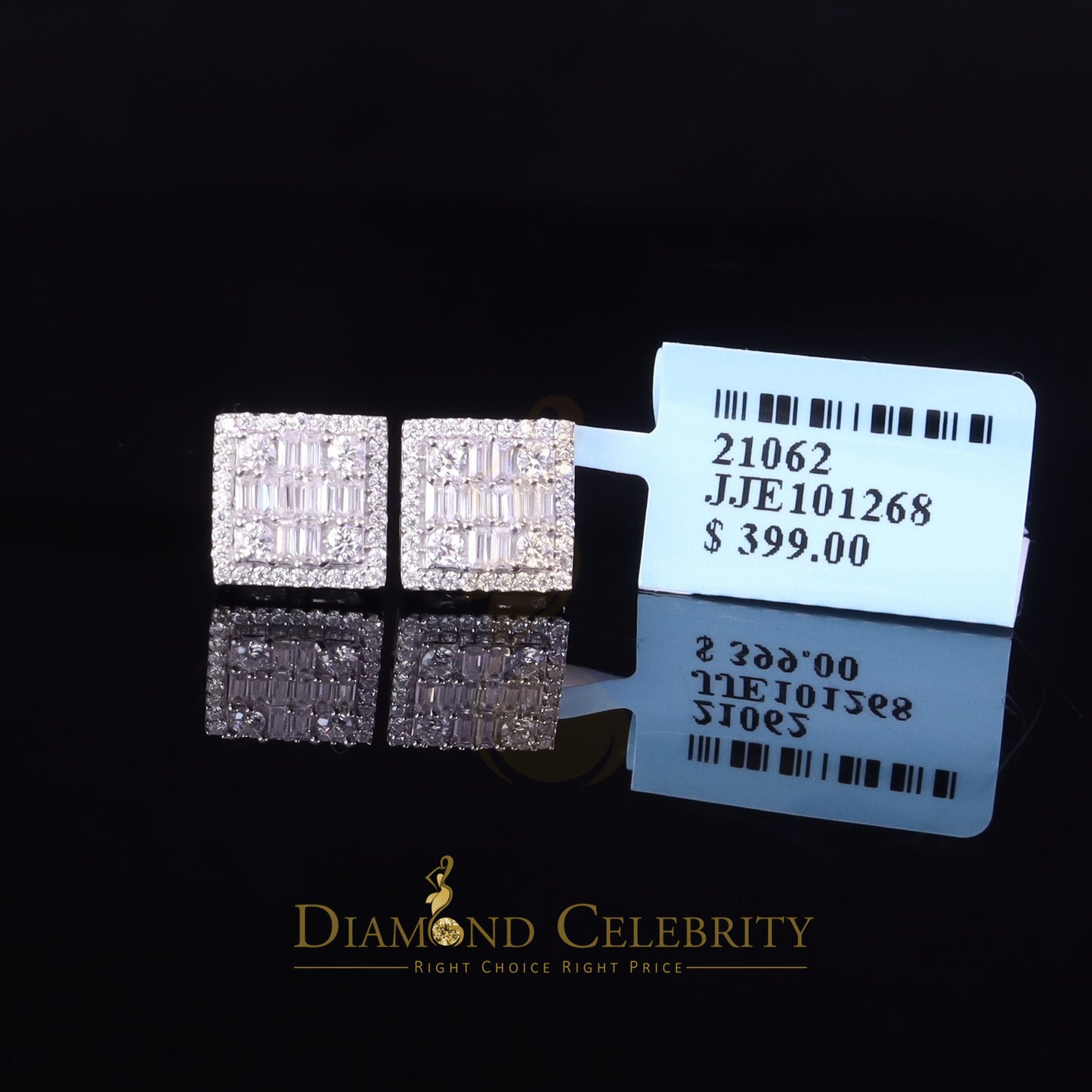 Diamondcelebritees 925 Silver White 1.00ct VVS 'D' Moissanite Men's/Womens Square Stud Earrings