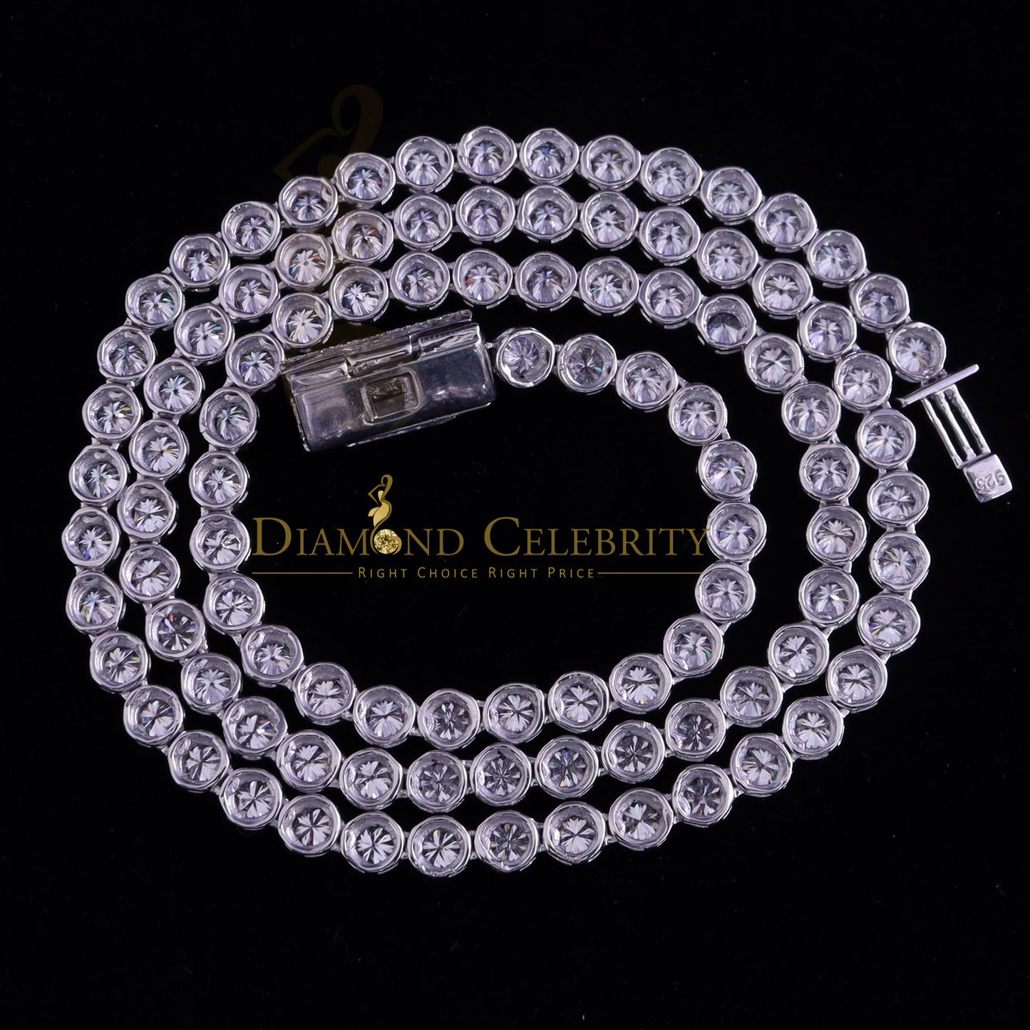 DiamondCelebritees 925 Silver White 20ct Moissanite Tennis Men's Necklace size 22inch & Width 6mm