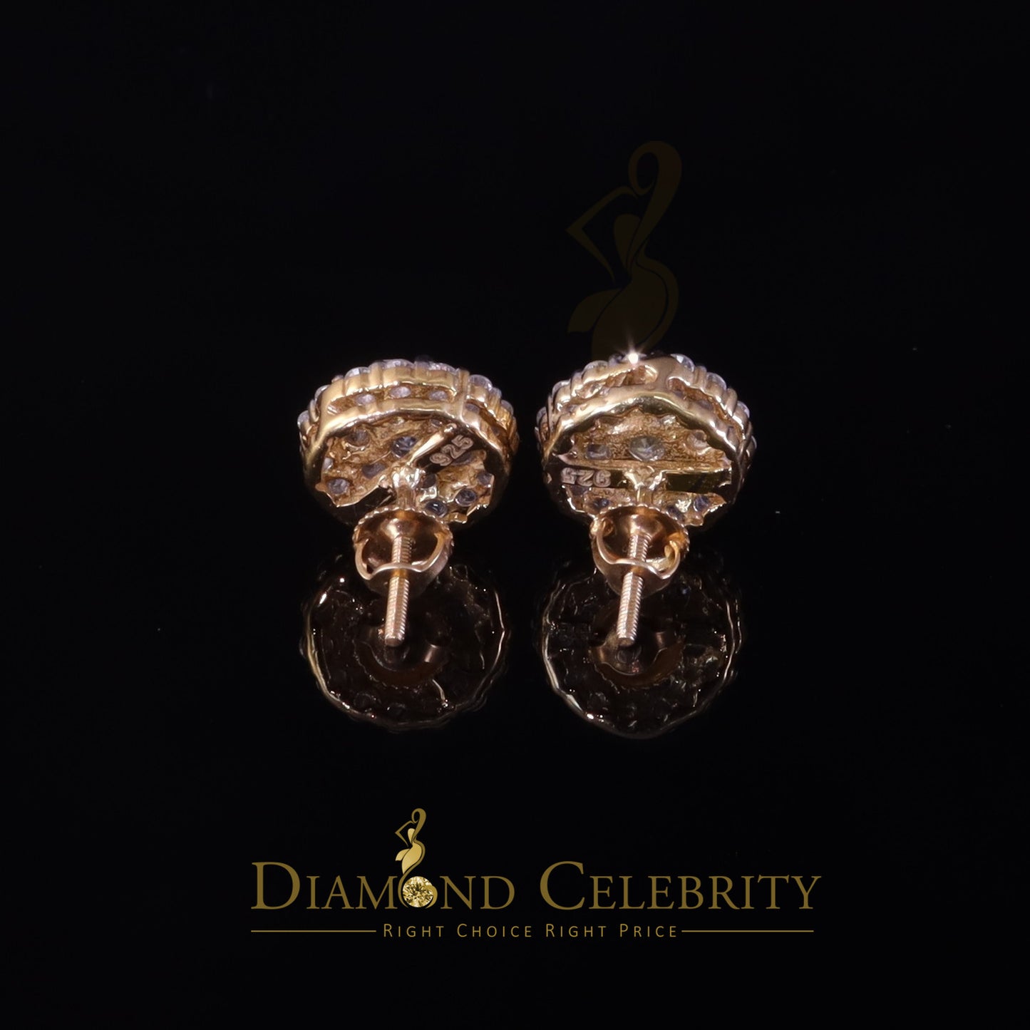 DiamondCelebritees Men's/Womens 925 Silver Yellow 1.66ct VVS 'D' Moissanite Round Stud Earrings