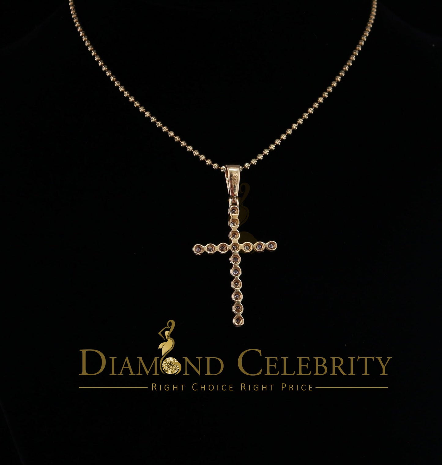 DiamondCelebritees Real 0.66ct Diamond Sterling Silver CROSS Charm FAshion Necklace Yellow Pendant