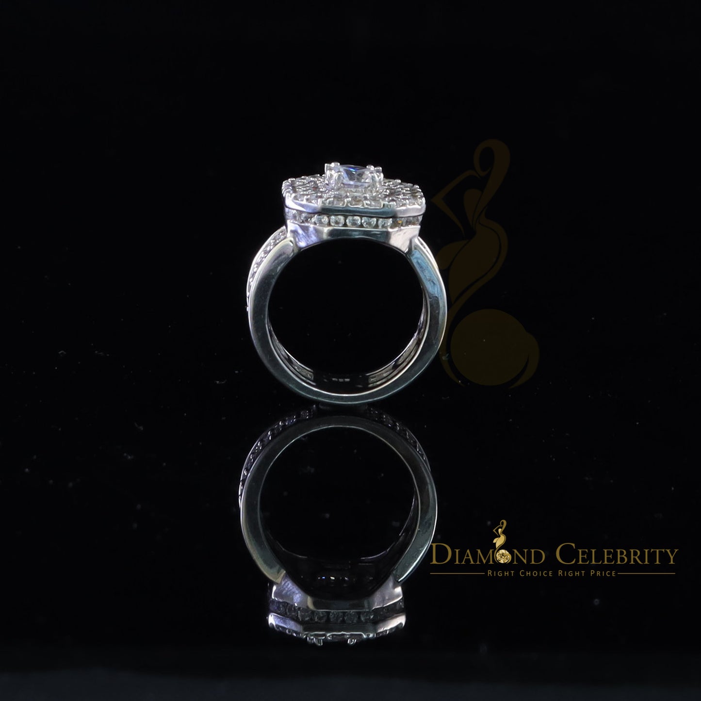 DiamondCelebritees 925 silverJewelry White 8.25 ct Cubic Zirconia Wide Octagon Men Ring Size 7.5