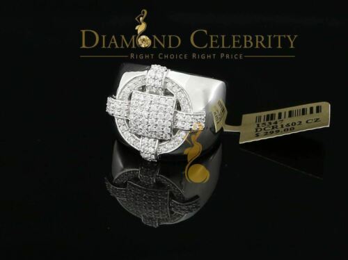 DiamondCelebritees White Silver Square 1.70ct Cubic Zirconia Men's Adjustable Ring From SZ 9 to 11