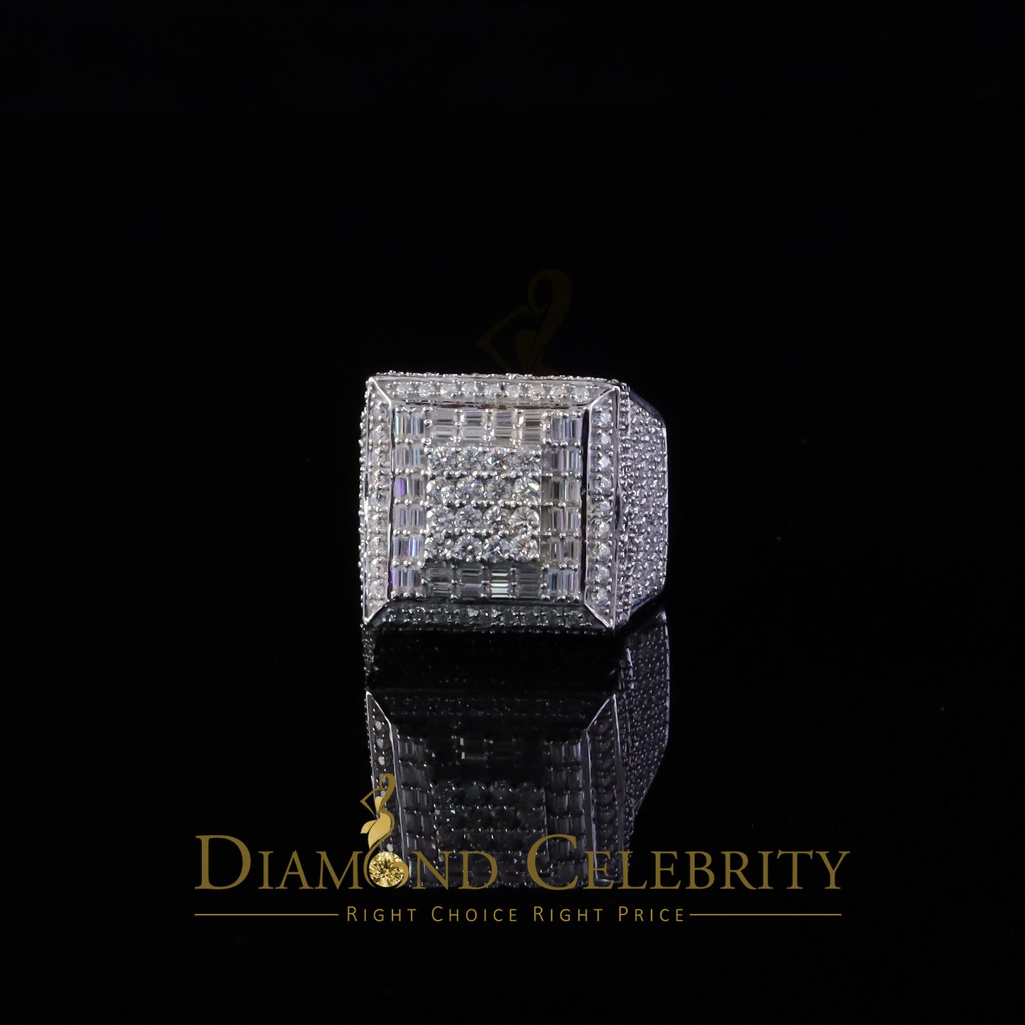DiamondCelebritees Men's 925 White Silver 5.50ct VVS 'D' Moissanite Stone 3D Square Rings Size 10