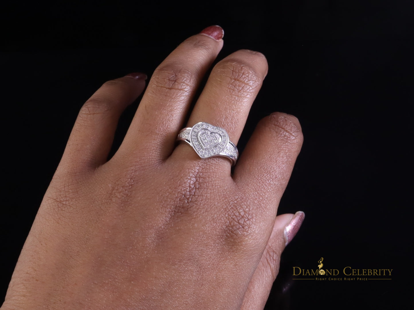 DiamondCelebritees 925 White Sterling Silver 0.15CT Diamond Shiny Engagement Heart Womens Ring SZ 7