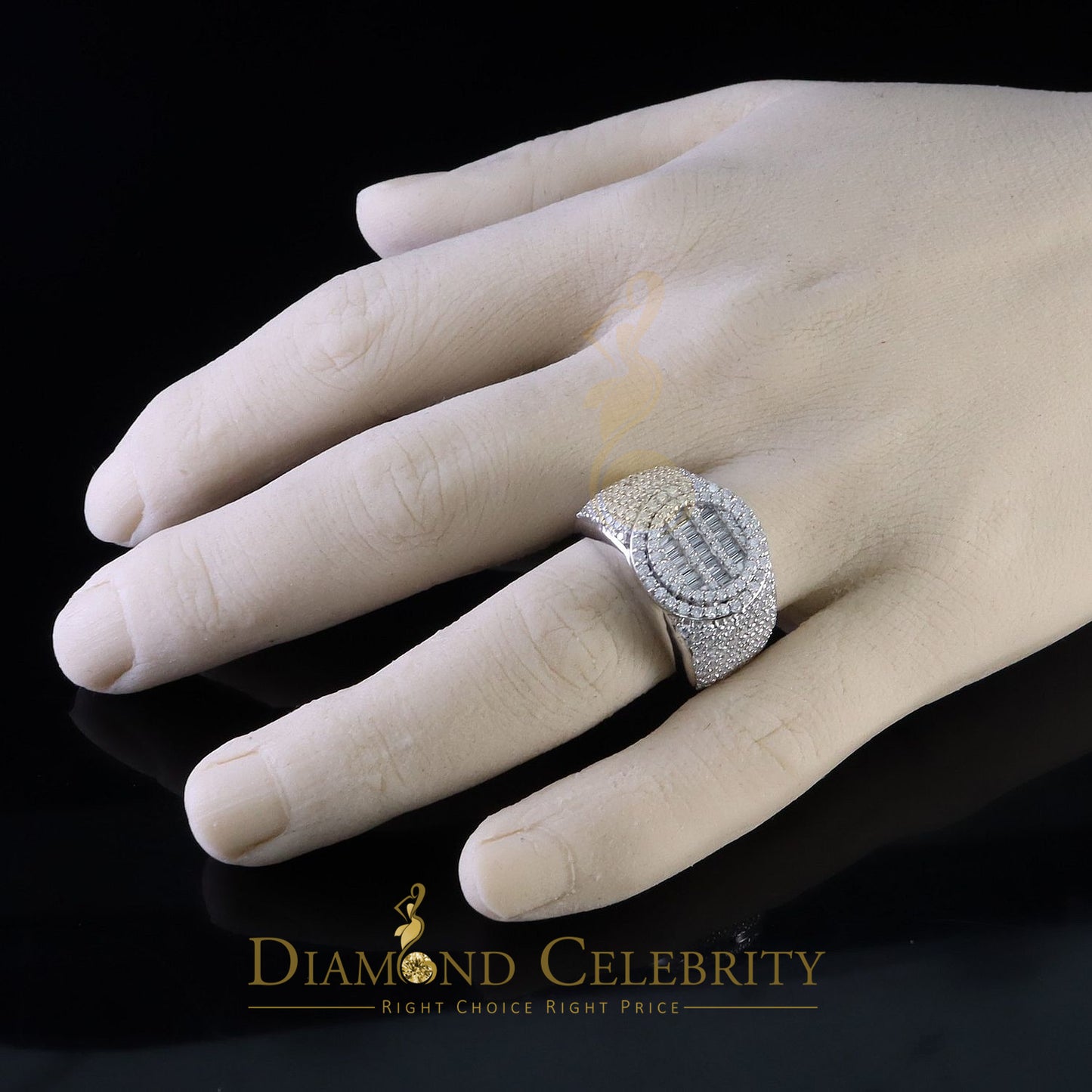 DiamondCelebritees 4.50ct White Silver VVS 'D' Moissanite Baguette Round Rings SZ 10 for Men's