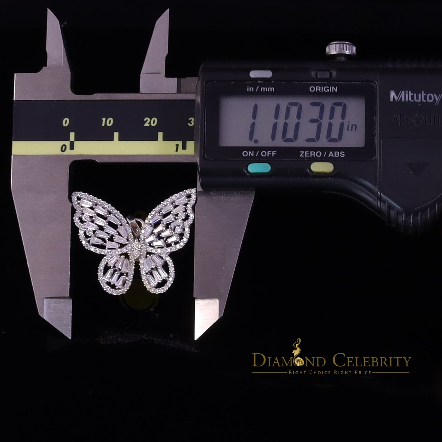 Diamondcelebritees Men's/Womens 925 Silver White 1.75ct VVS 'D' Moissanite Butterfly Pendant