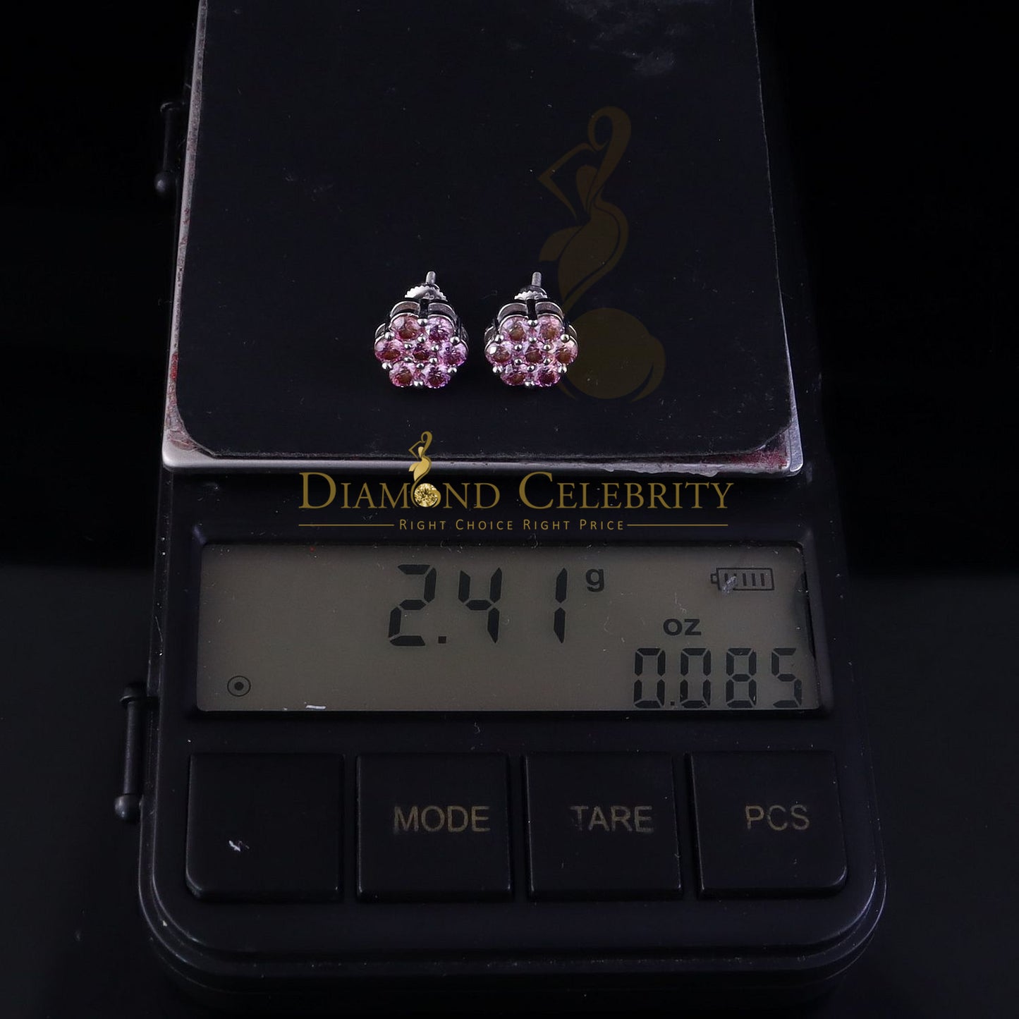 Diamondcelebritees Men's/Women's 925 Silver White 1.66ct VVS D Pink Moissanite Floral Stud Earrings