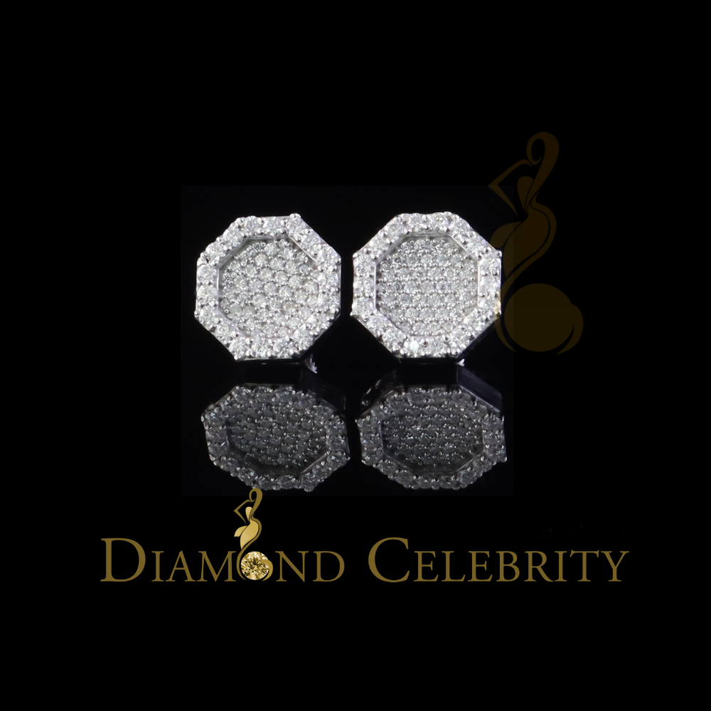 Diamondcelebritees 925 White Silver 1.00ct VVS 'D' Moissanite Octagon Stud Earring Men's/Womens