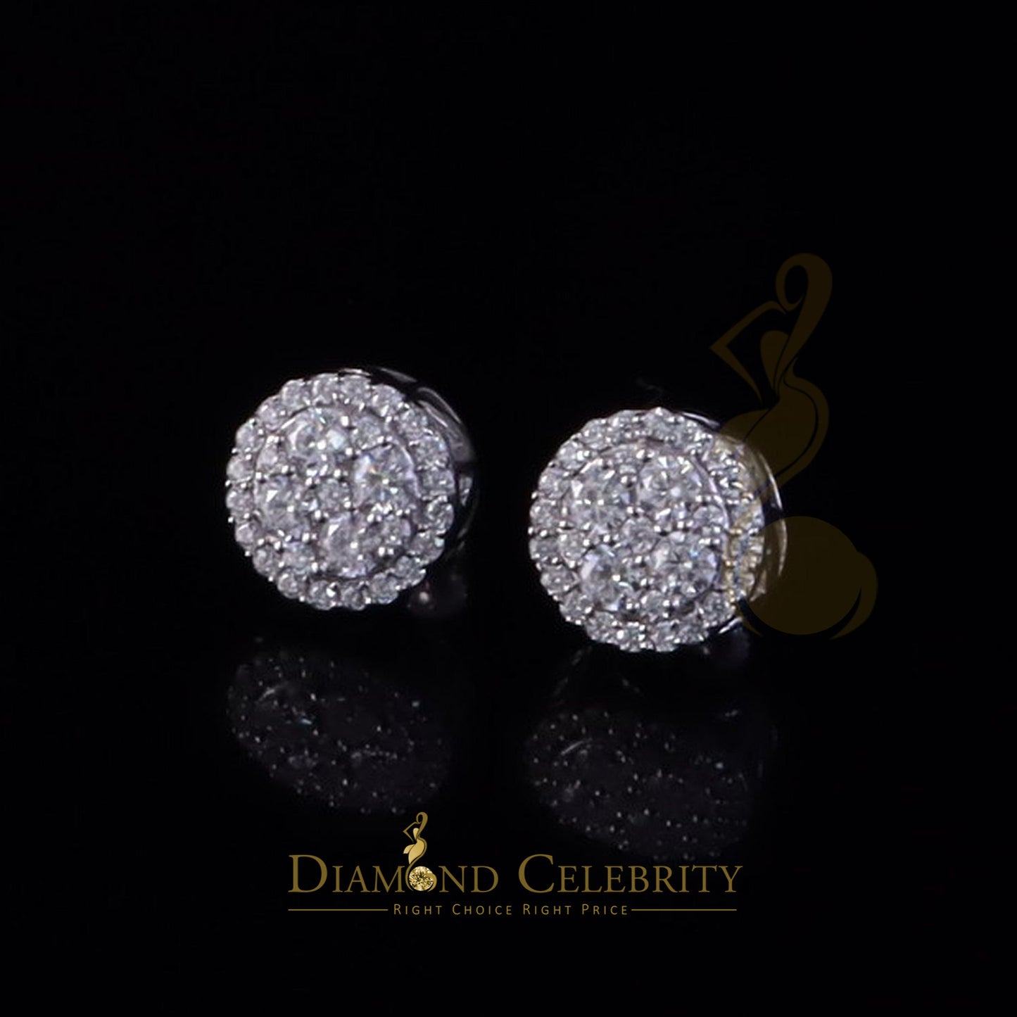 Diamondcelebritees New Women's/Men's 925 Silver White 1.00ct VVS 'D' Moissanite Round Stud Earrings