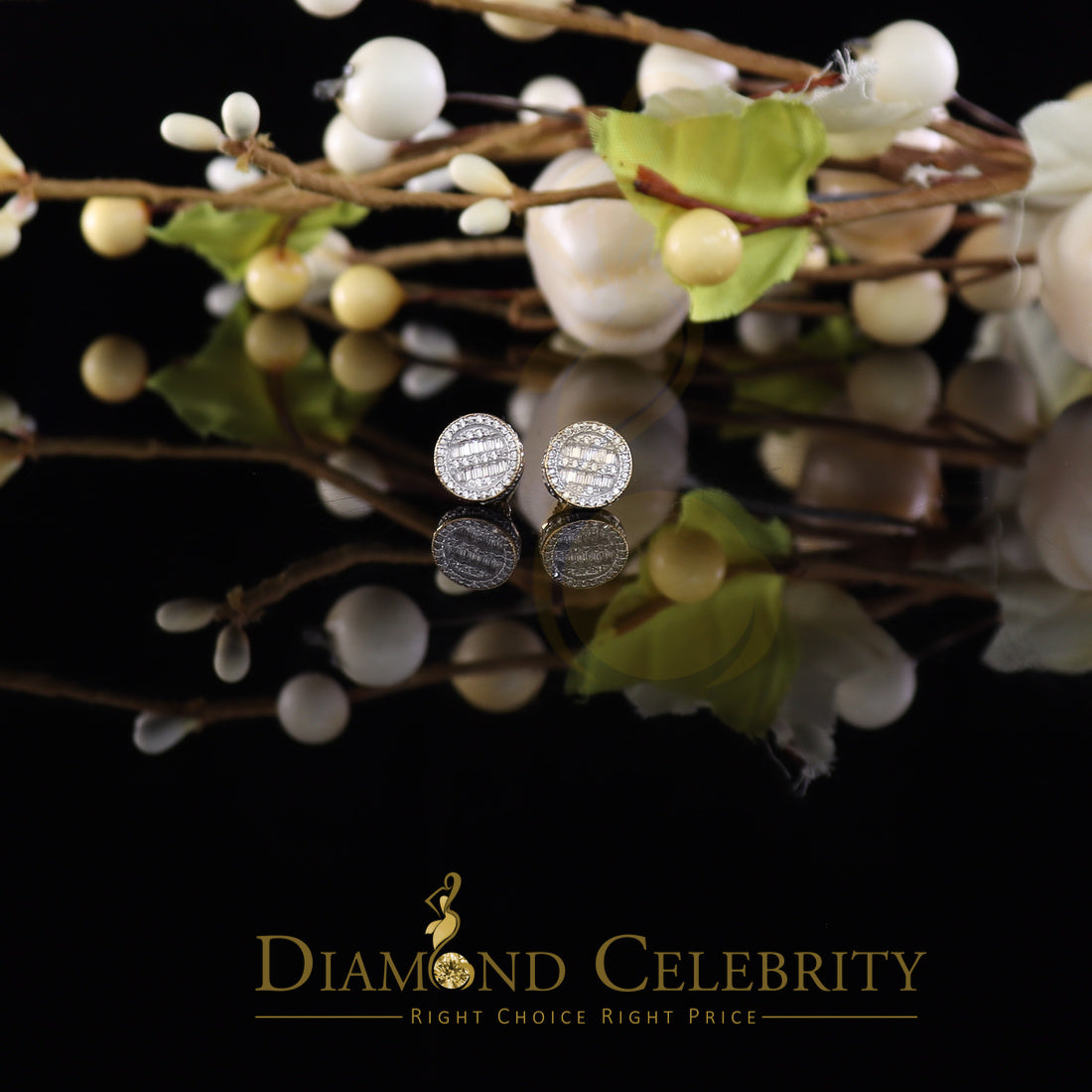 DiamondCelebritees 0.50ct VVS 'D' Moissanite Men's/Womens 925 Yellow Silver Round Stud Earrings