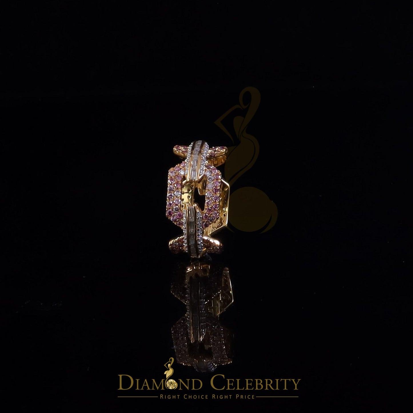 DiamondCelebritees 2.50CT Womens Pink Moissanite VVS D 925 Yellow Silver Baguette Eternity Ring Sz8