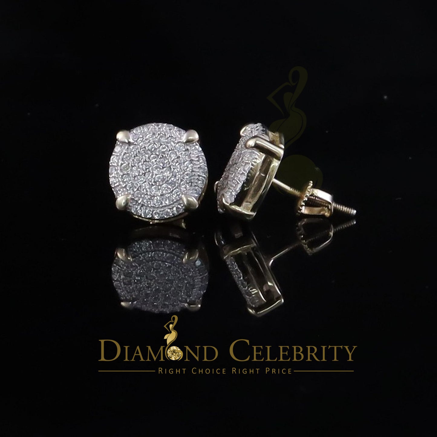 DiamondCelebritees Spark Sterling 925 Yellow Silver 1.06ct Cubic Zirconia Round Men's/Women Earring