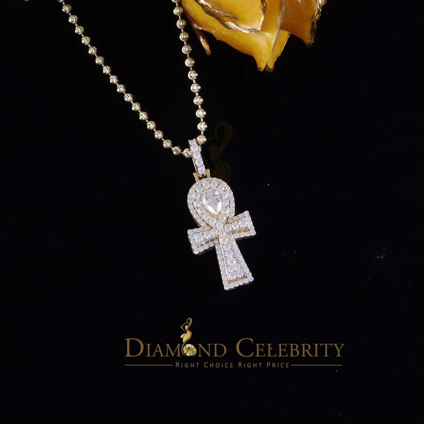 Diamondcelebritees New Ankh Pendant 925 Yellow Silver Sterling 3.50ct VVS D Moissanite Men's/Womens