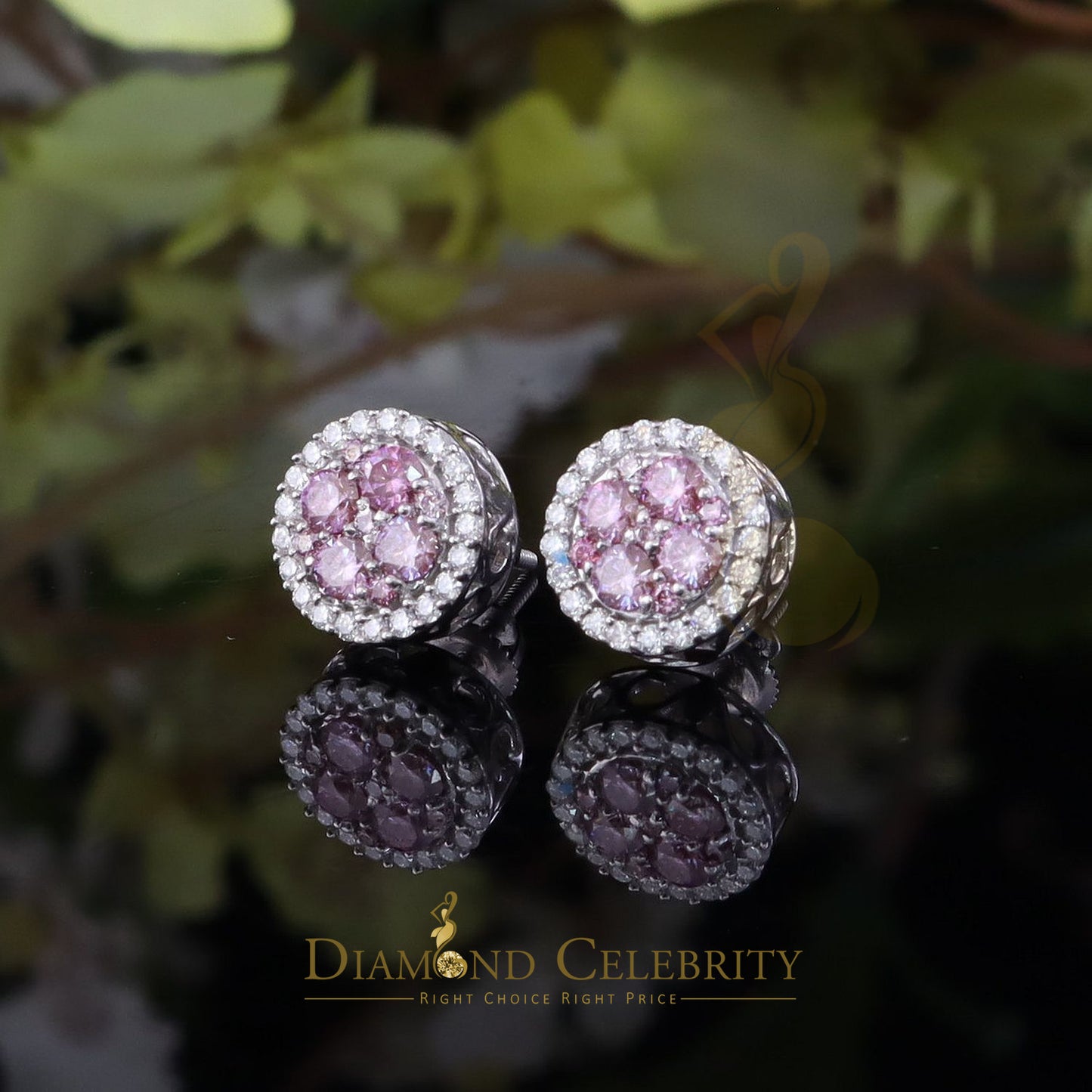 Diamondcelebritees Women's 925 Silver White 1.00ct VVS 'D' Pink Moissanite Round Stud Earrings