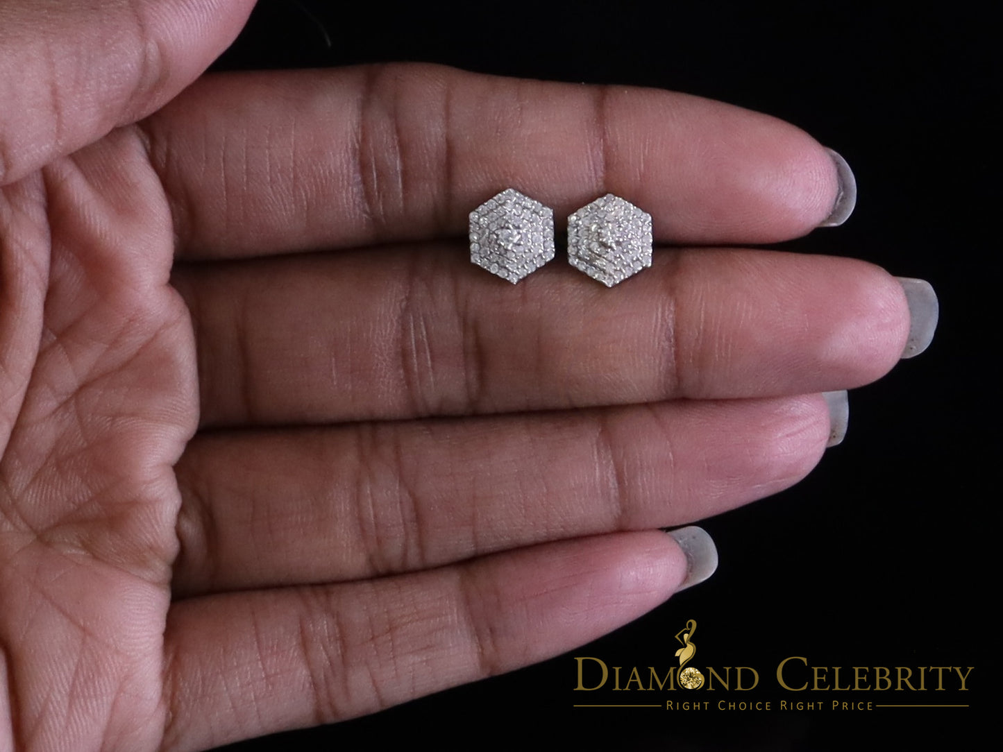Diamondcelebritees Hexogonal Men's/Womens Stud Earrings 0.50ct VVS 'D' Moissanite 925 White Silver