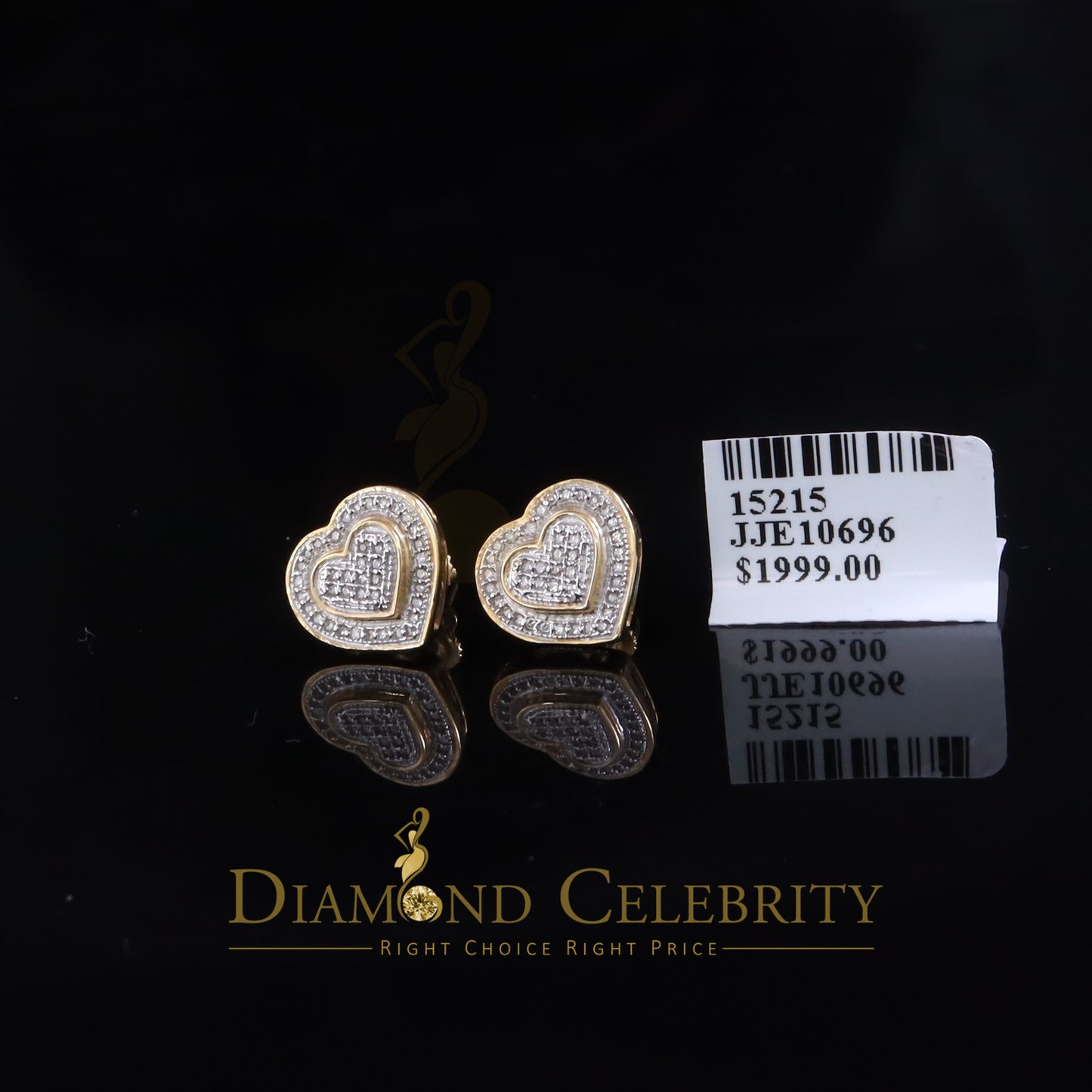 DiamondCelebriteesReal 10K Yellow Gold Heart Stud Earring with 0.25CT Diamond For Women And Men