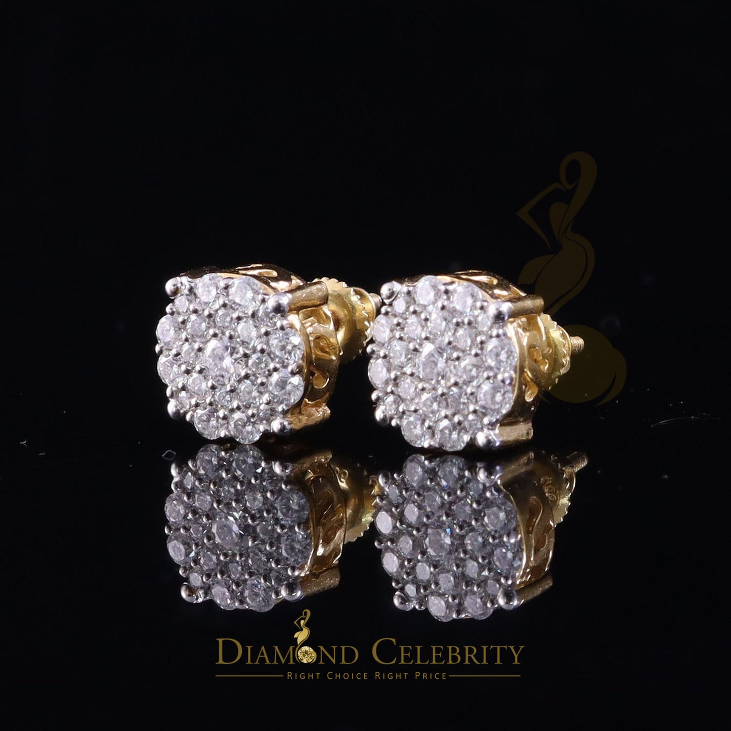 DiamondCelebritees New Women's/Mens 925 Silver Yellow 1.00ct VVS D Moissanite Round Stud Earrings