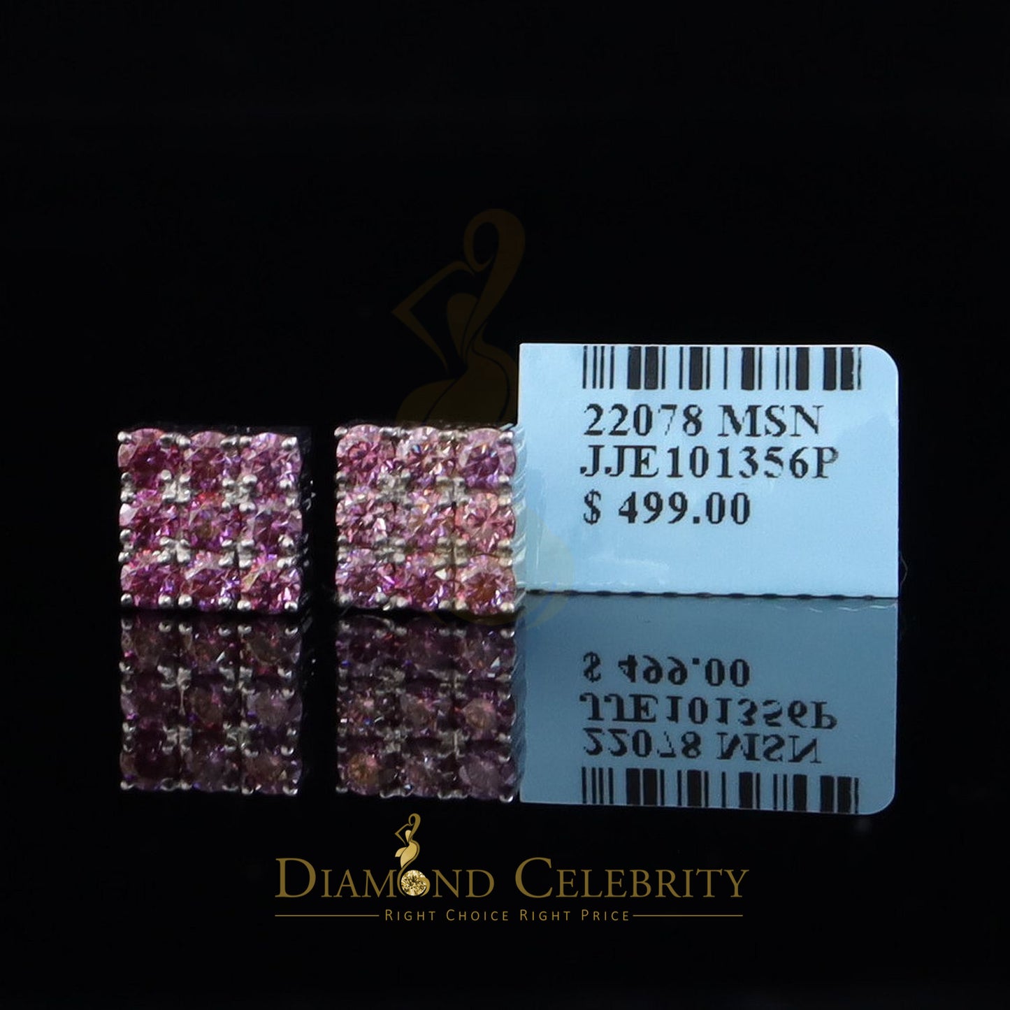Diamondcelebritees 925 Silver White 2.25ct VVS D Pink Moissanite Men's/Women's Square Stud Earrings