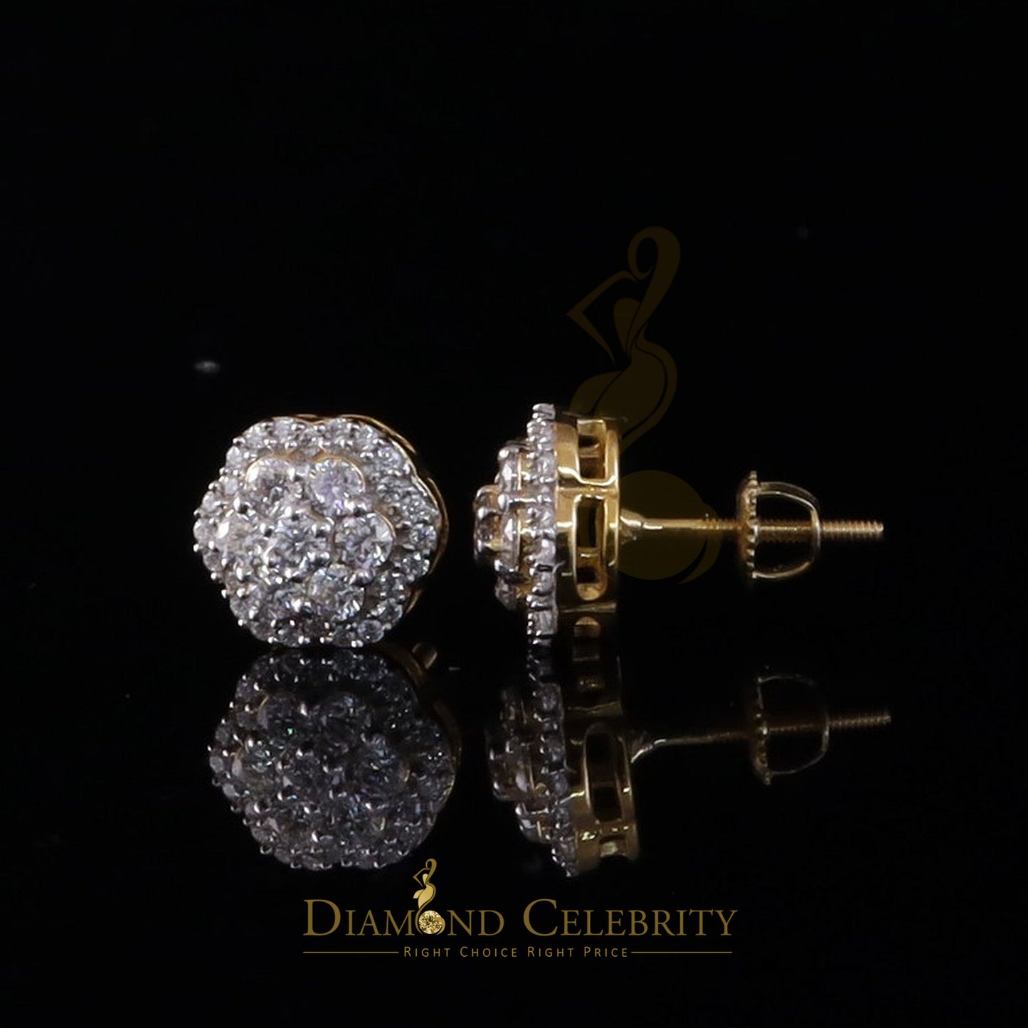 DiamondCelebritees New Women's/Men's 925 Silver Yellow 1.00ct VVS D Moissanite Floral Stud Earrings
