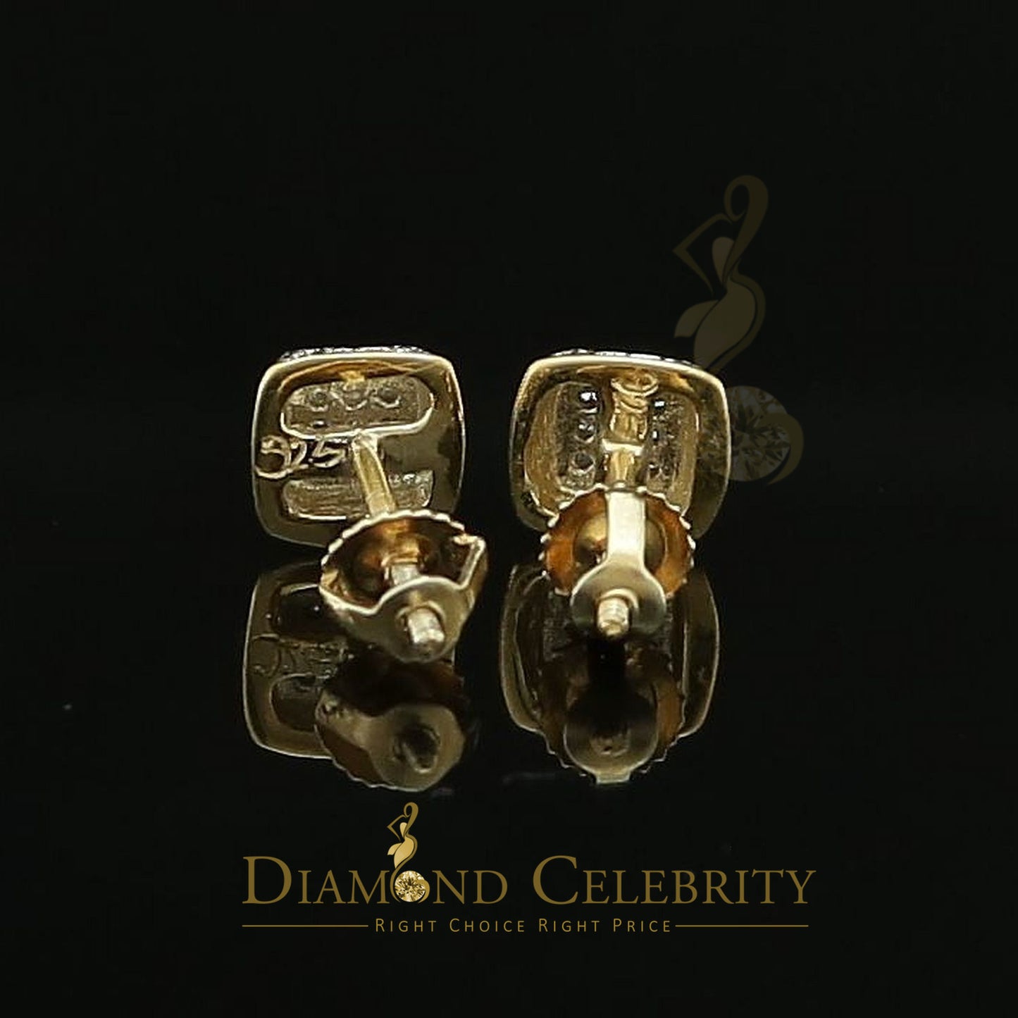 DiamondCelebritees 0.05ct Diamond Square Earrings For Women Yellow 925 Sterling Silver Stud For Men