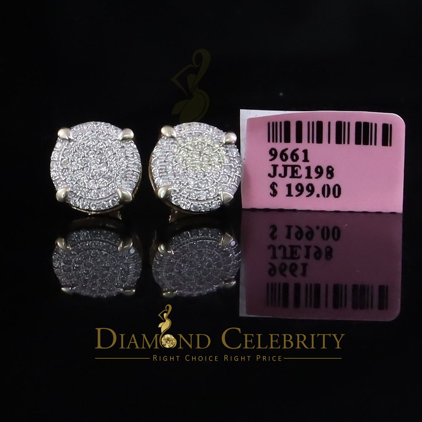 DiamondCelebritees Spark Sterling 925 Yellow Silver 1.06ct Cubic Zirconia Round Men's/Women Earring