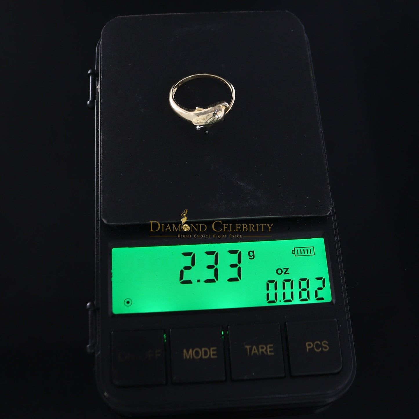 DiamondCelebritees Real 10 kt Yellow Gold with 0.02 CT Real Diamond Cute Dolphin Round Ring Size 7