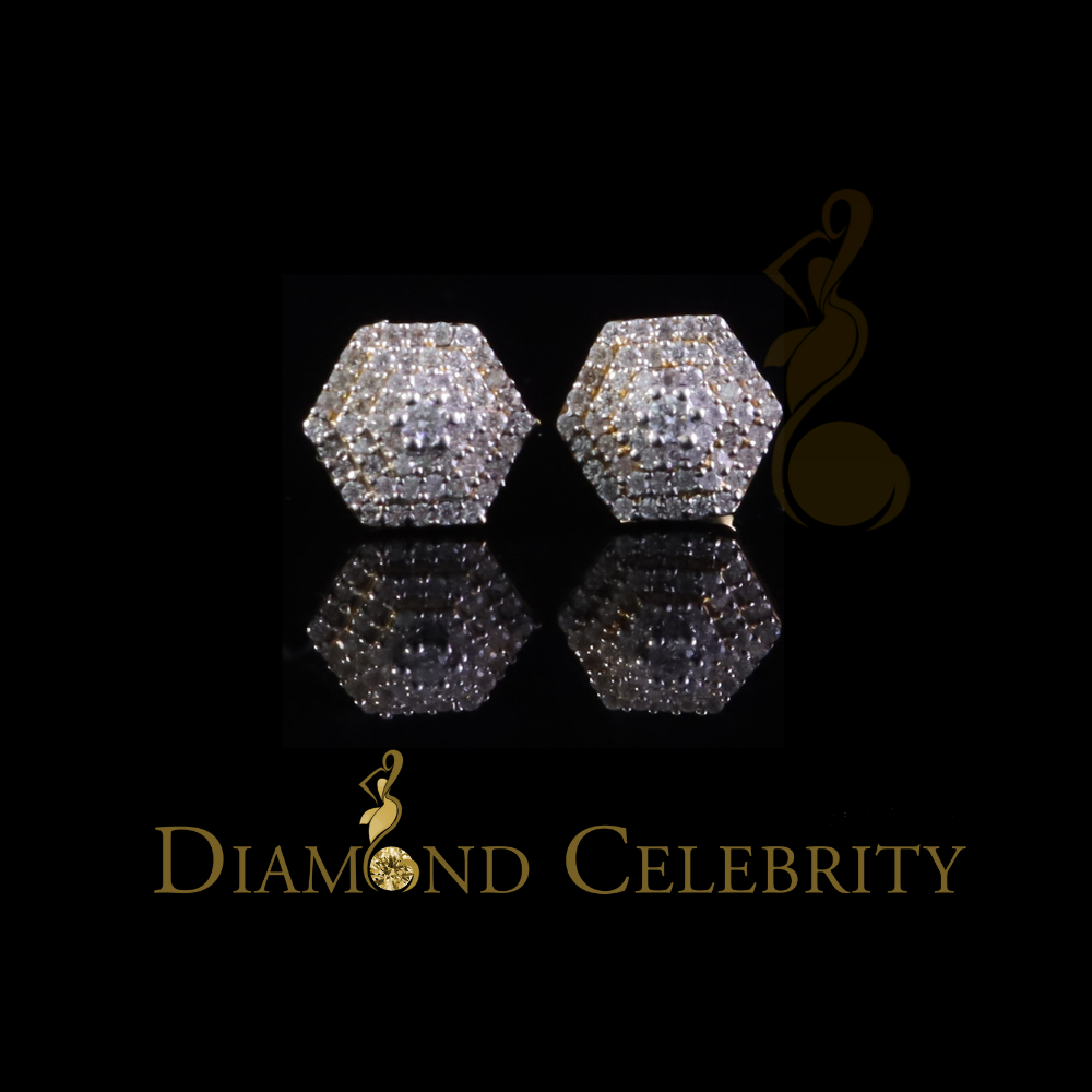 DiamondCelebritees Hexagonal Stud Earrings 0.50ct VVS 'D' Moissanite 925 Yellow Silver Men's/Womens