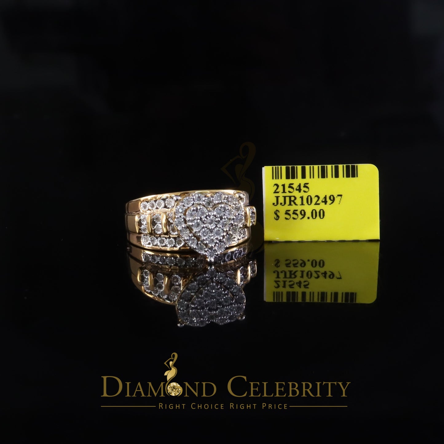 DiamondCelebritees Cinderella Real Diamond 0.25ct Heart Ring SZ7 Real 925 Yellow Silver for Women