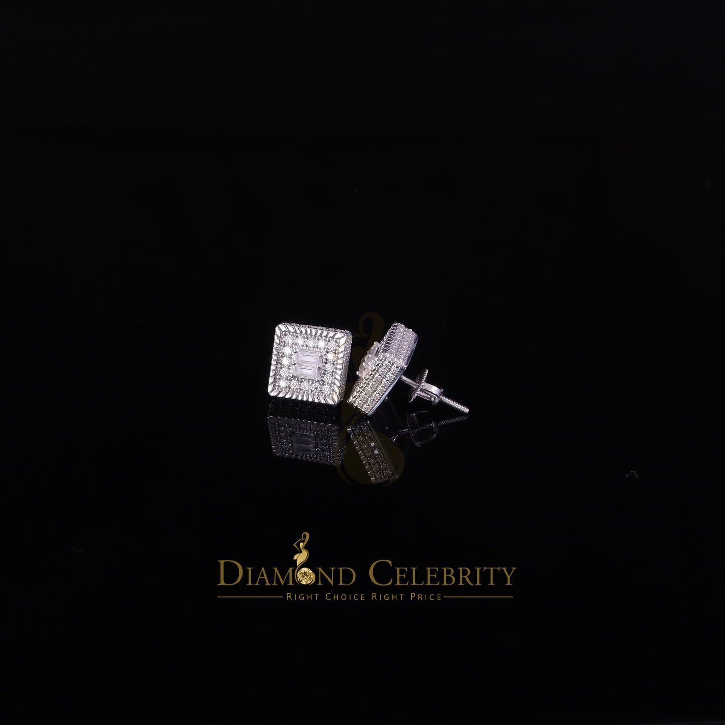 Diamondcelebritees 925 Silver White 1.00ct VVS 'D' Moissanite Square Stud Men's/Womens Earrings