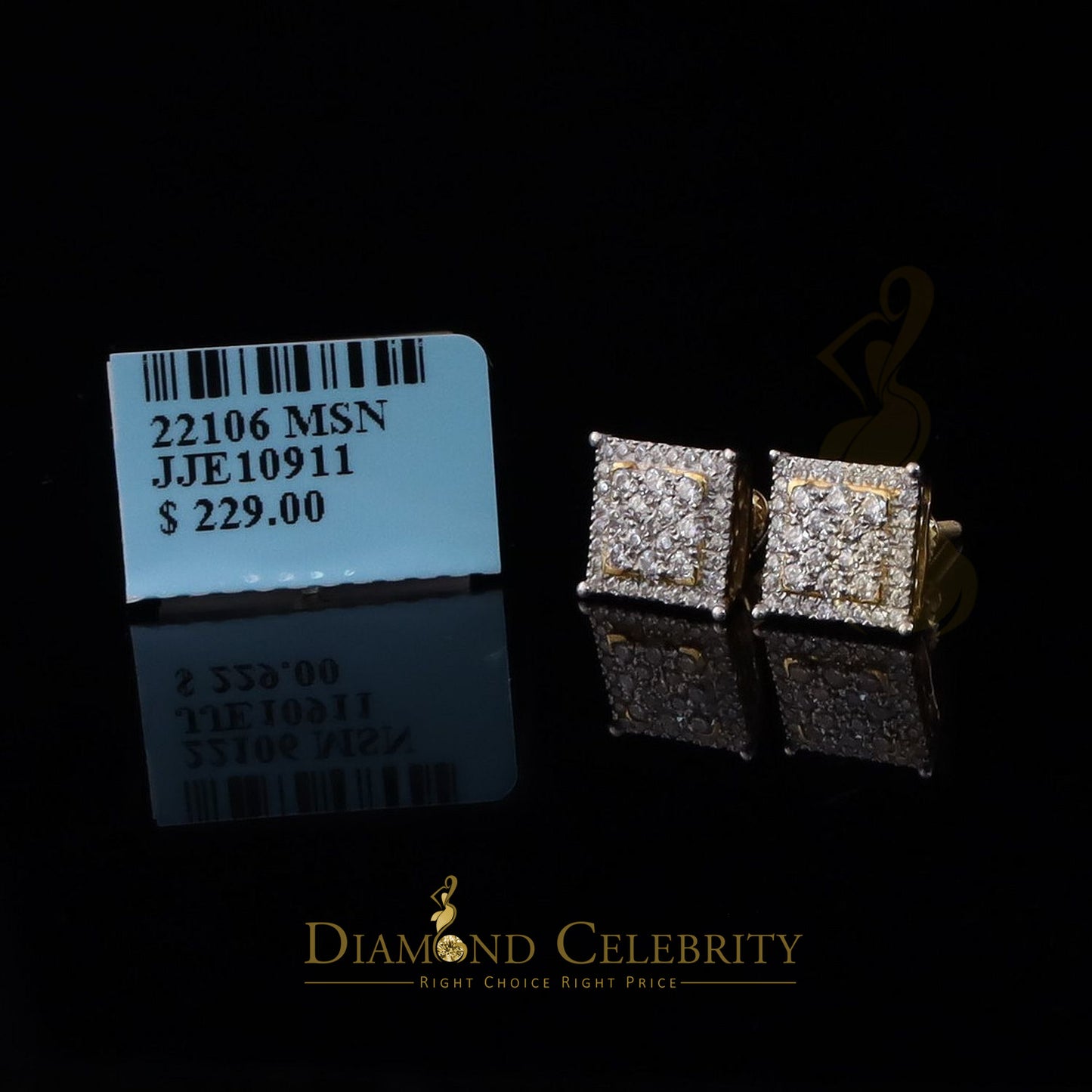 DiamondCelebritees Men's/Womens 925 Silver Yellow 0.55ct VVS 'D' Moissanite Square Stud Earrings