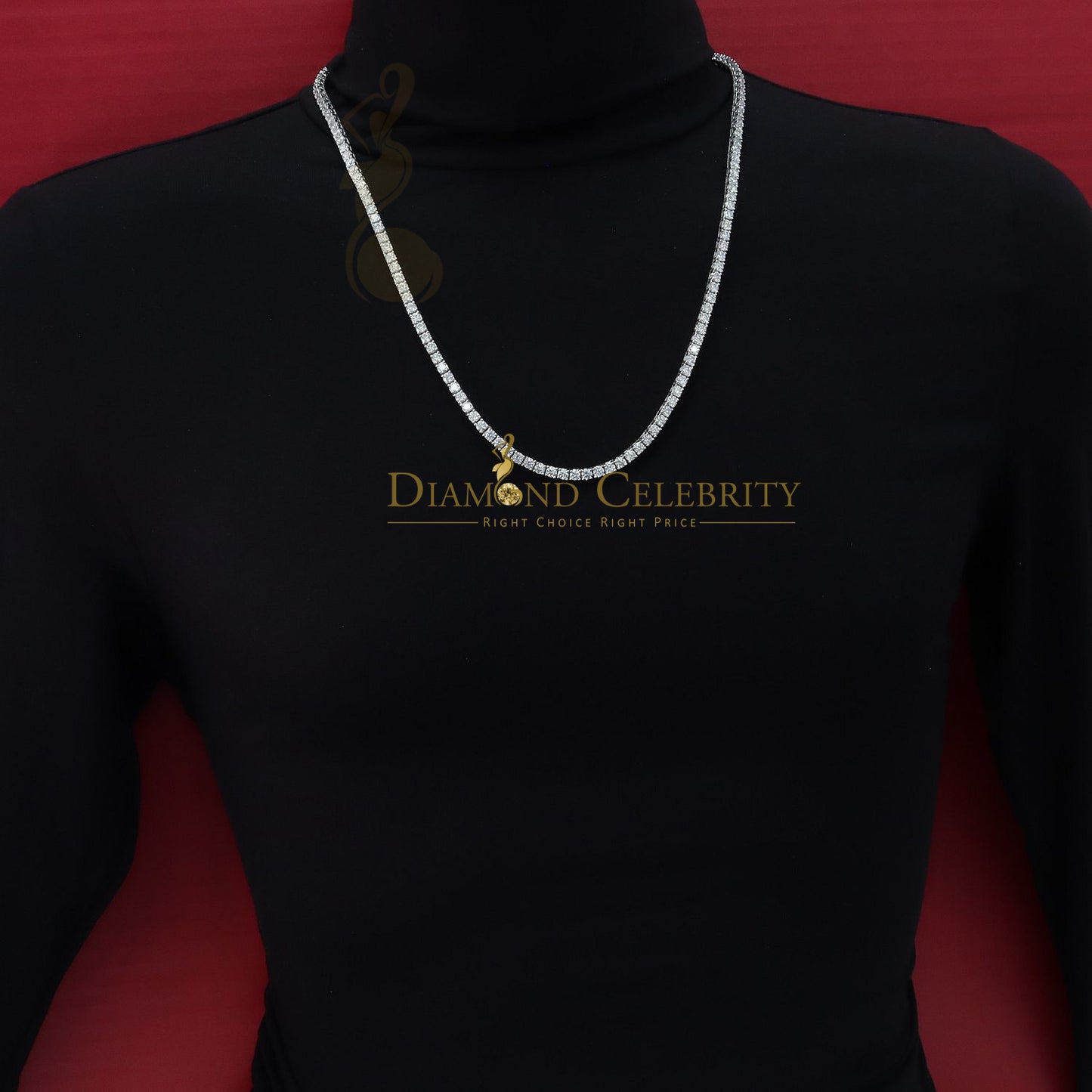 DiamondCelebritees 30ct White Moissanite 925 Silver Tennis Men's Necklace size 22inch & Width 4mm