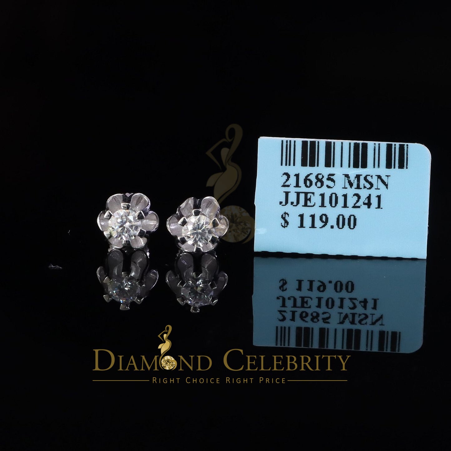 Diamondcelebritees 0.33ct VVS 'D' Moissanite Men's/Womens 925 Silver White Buttercup Stud Earrings