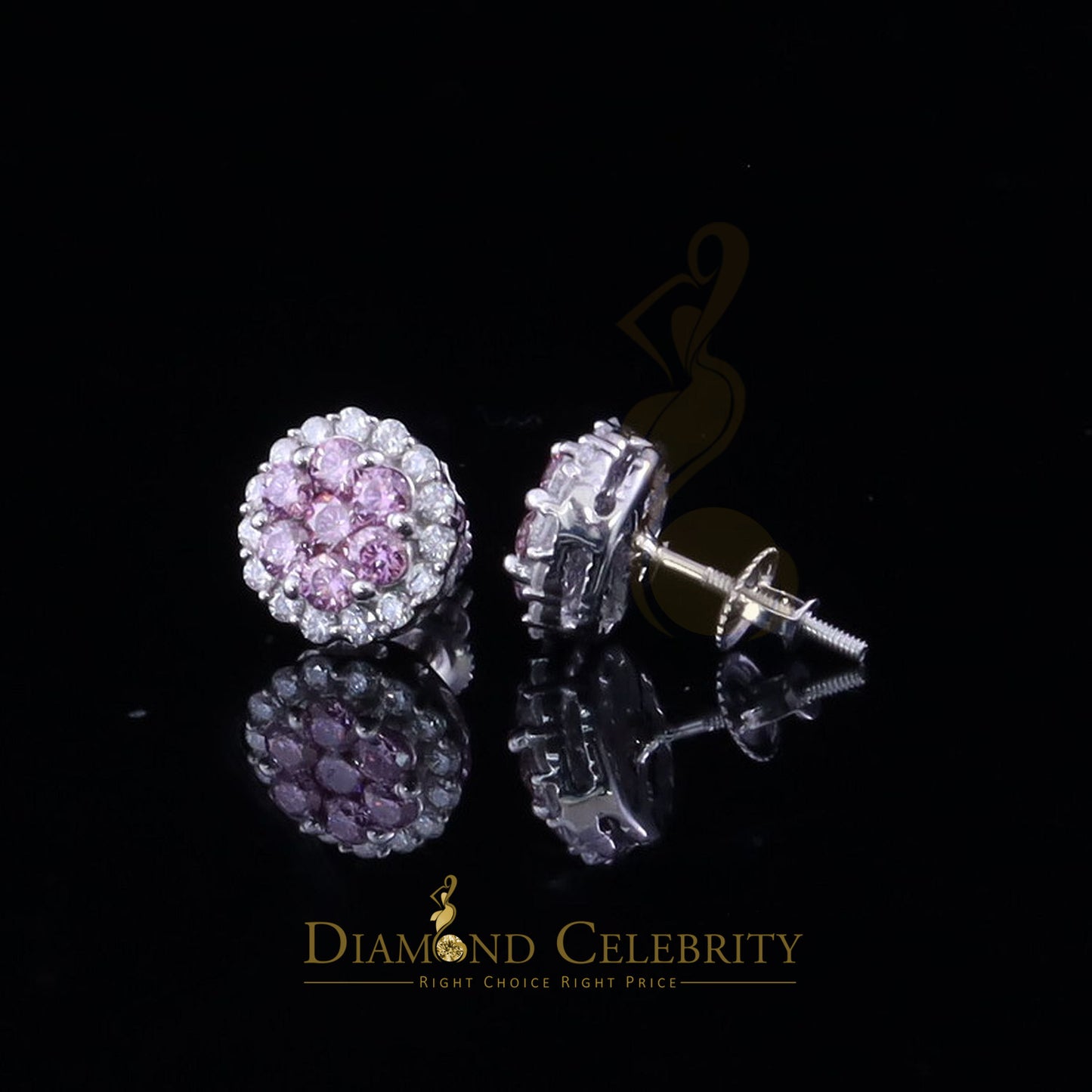 Diamondcelebritees Men's/Women's 925 Silver White 1.33ct VVS D Pink Moissanite Round Stud Earrings
