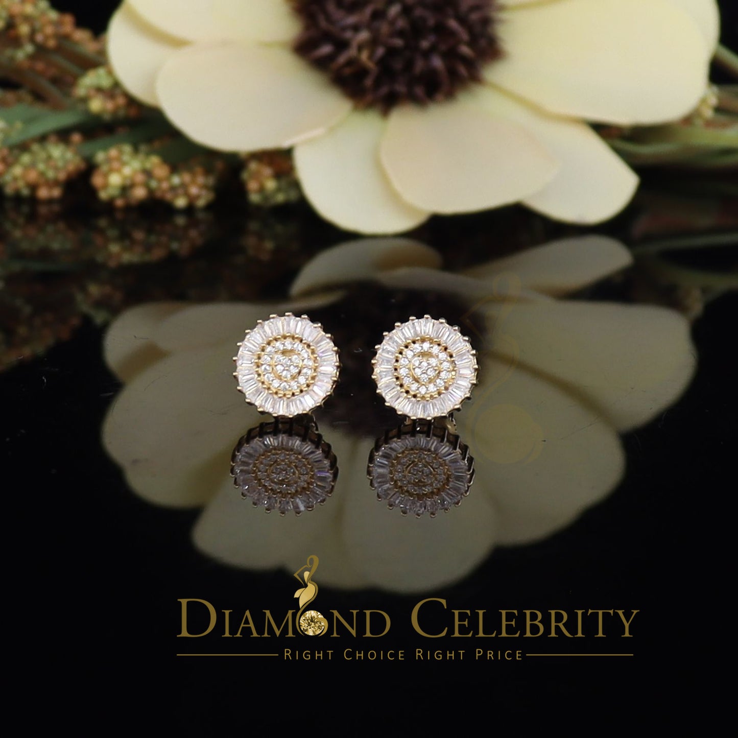 DiamondCelebritees Yellow 925 Sterling Silver 0.24ct Cubic Zirconia For Women's Round Earrings
