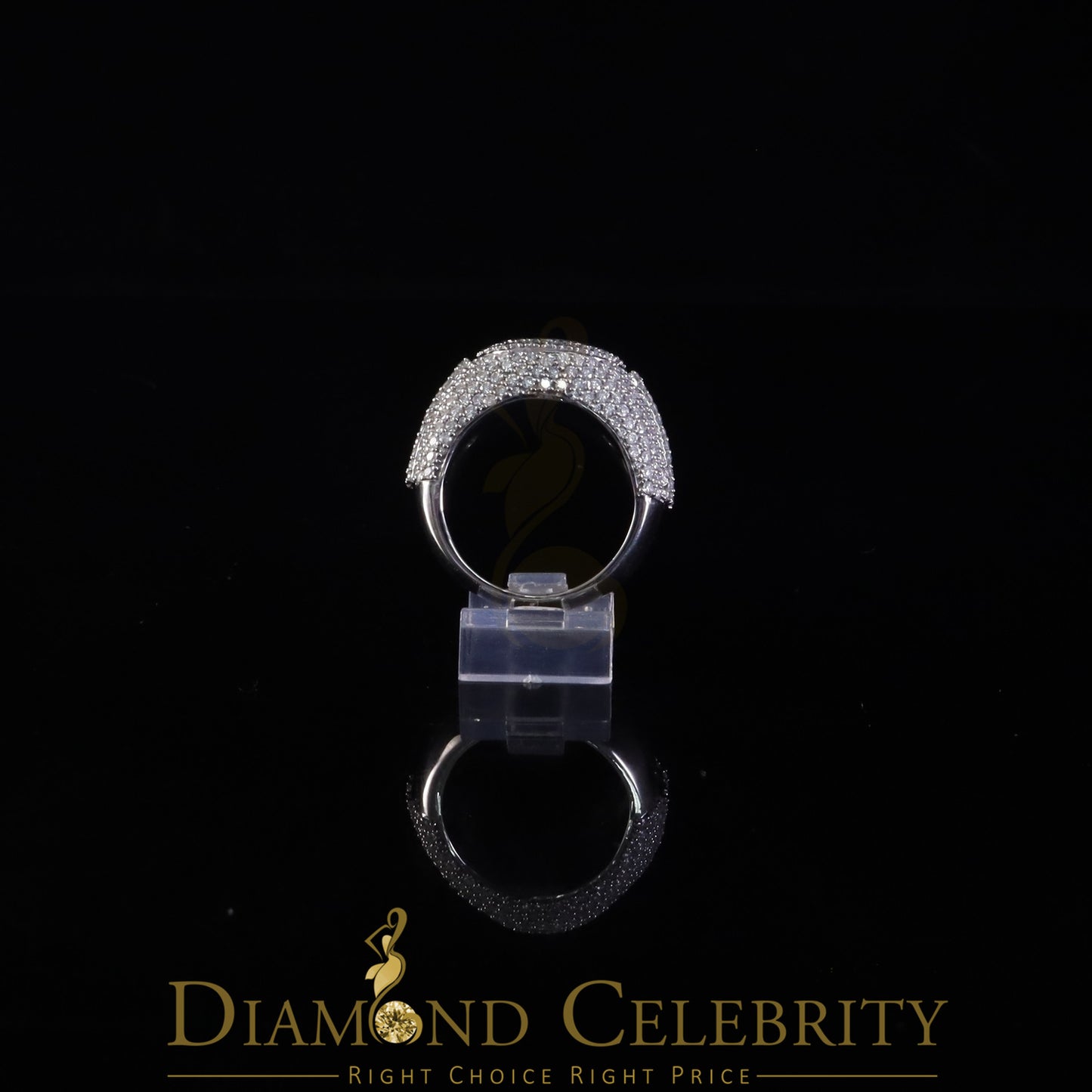 DiamondCelebritees White Sterling 925 Silver 5.50ct Buguette VVS D Moissanite Round Mens Ring SZ 10