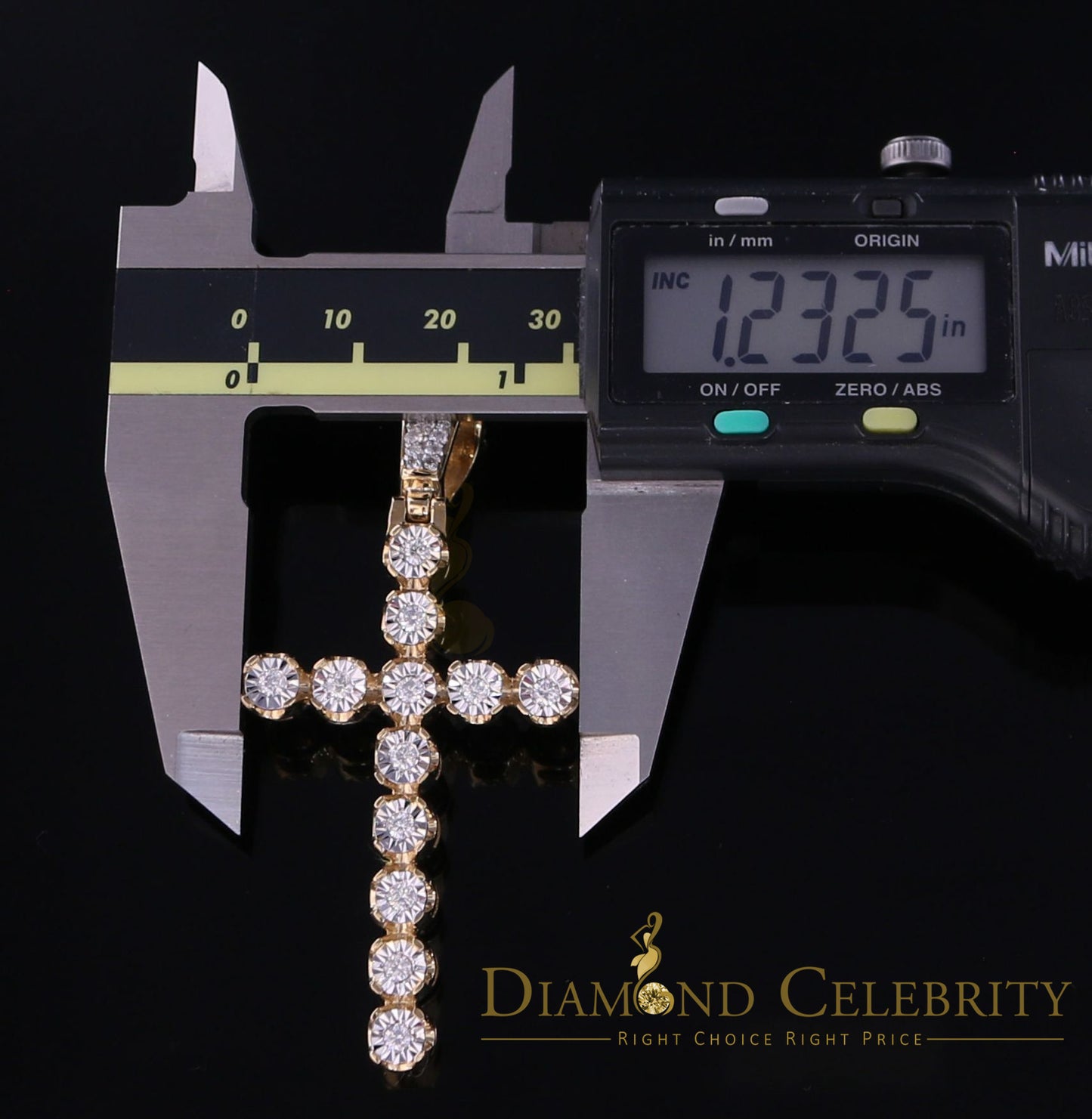 DiamondCelebritees Real 1.25ct Diamond Sterling Silver CROSS Charm Necklace Yellow Pendant