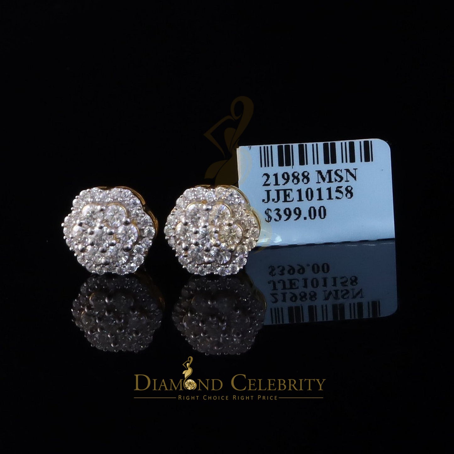 DiamondCelebritees Puffy Men/Women's 925 Silver Yellow 2.00ct VVS D Moissanite Floral Stud Earrings
