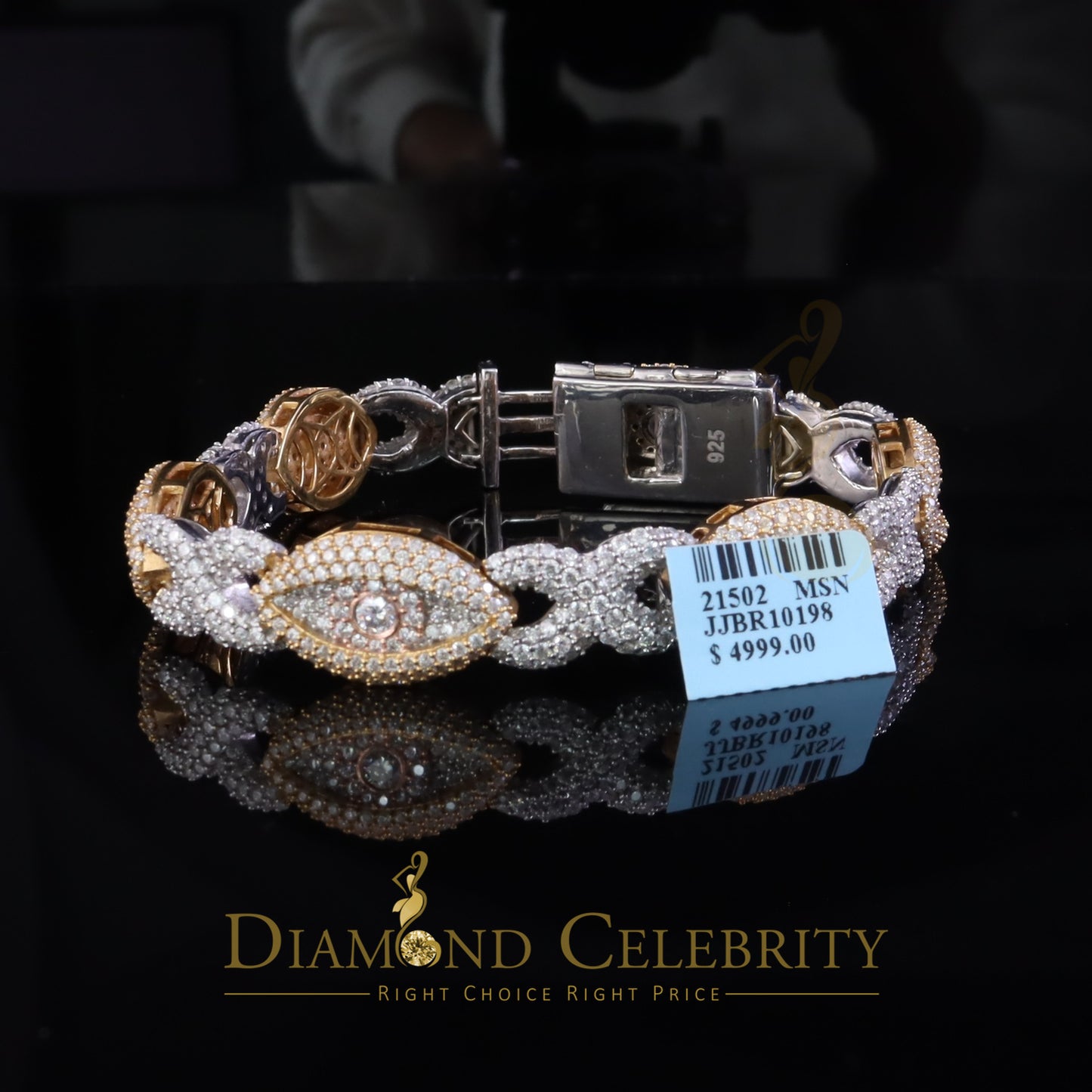 Diamondcelebritees 15.00ct Silver White 925 Moissanite Evil Eye Mens/Womens link Bracelet 8 Inch.