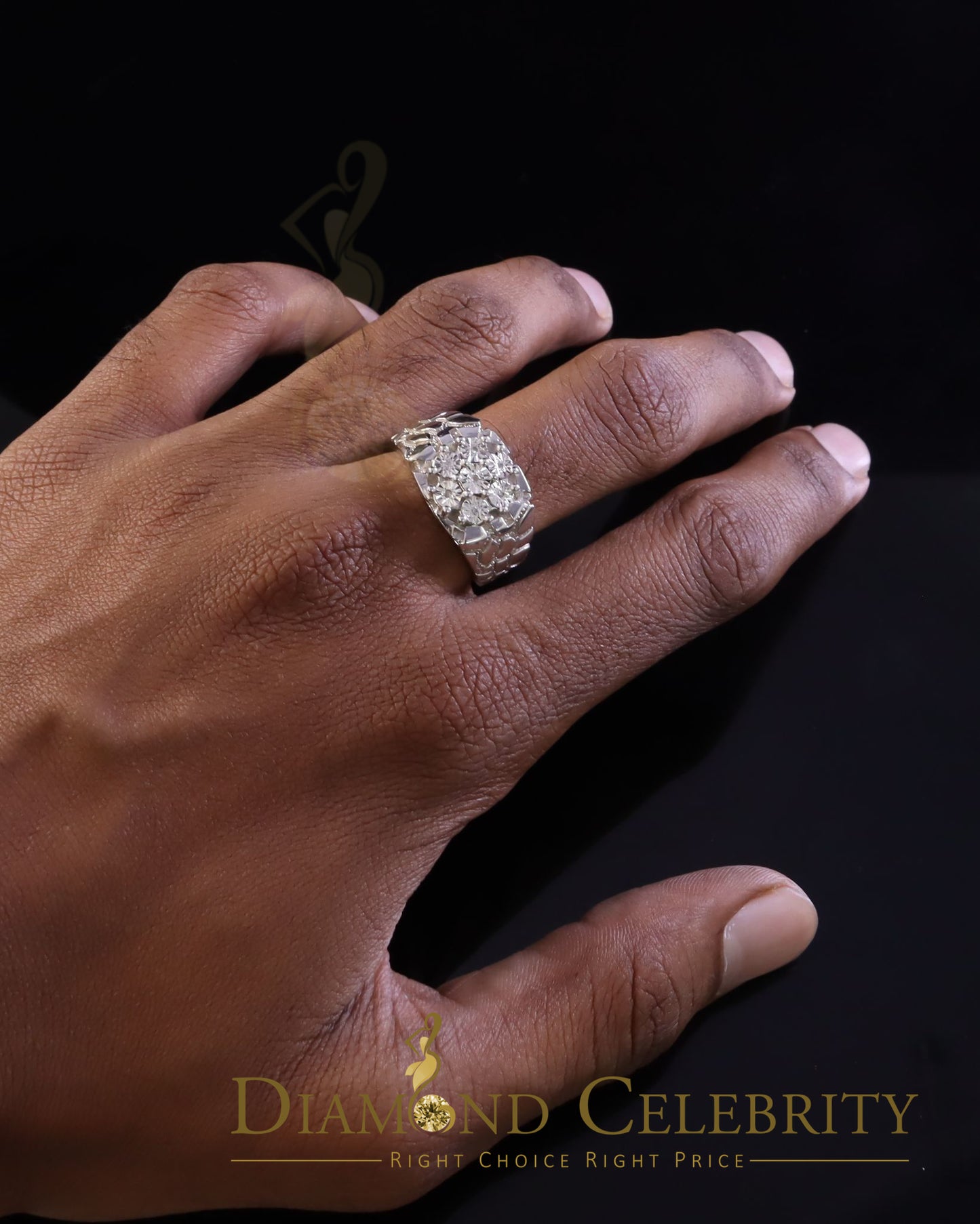 DiamondCelebritees 0.05CT Real Diamond 925 Sterling White Silver Fashion Flower Womens Ring Size 9