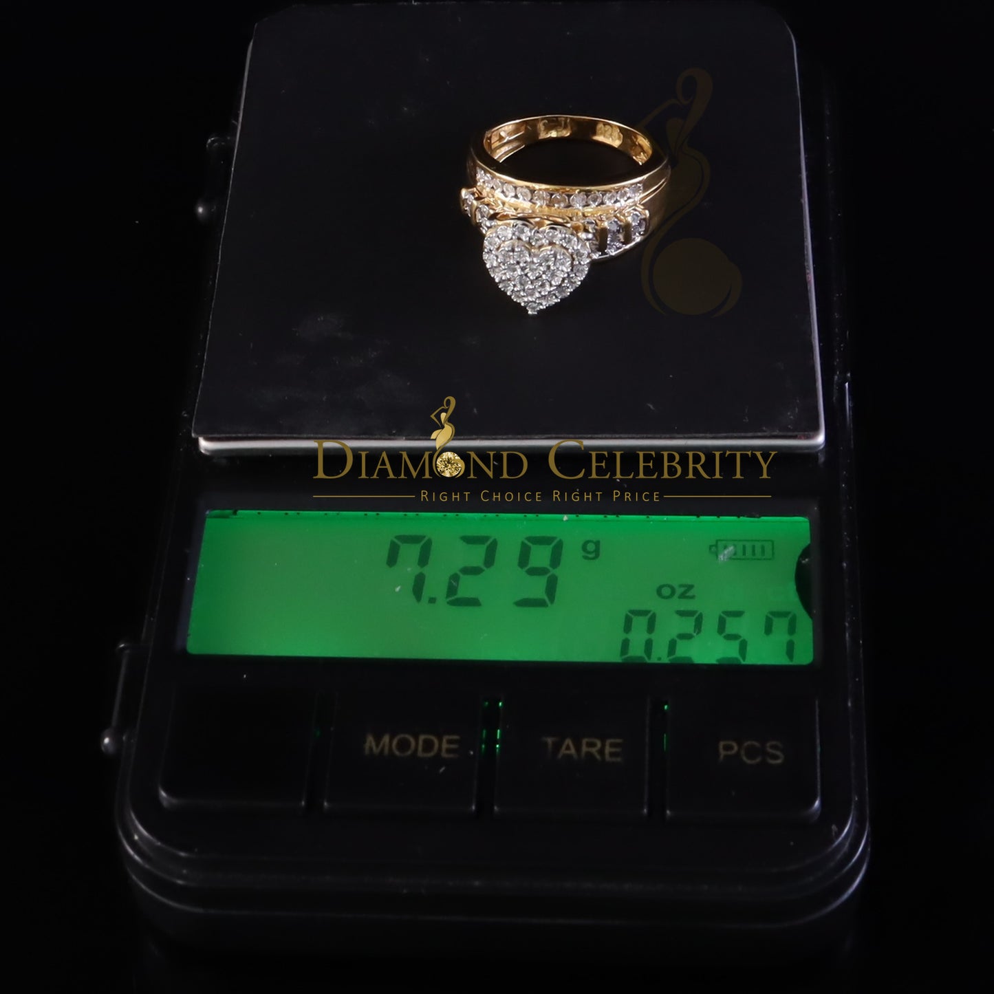 DiamondCelebritees Cinderella Real Diamond 0.25ct Heart Ring SZ7 Real 925 Yellow Silver for Women