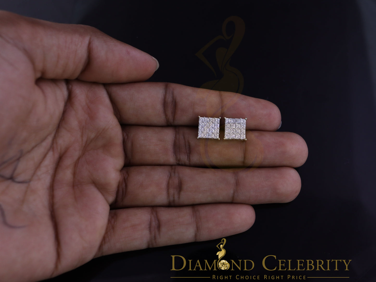 DiamondCelebritees 925 Yellow Silver 2.88ct Cubic Zirconia Women's & Men's Hip Hop Square Earrings