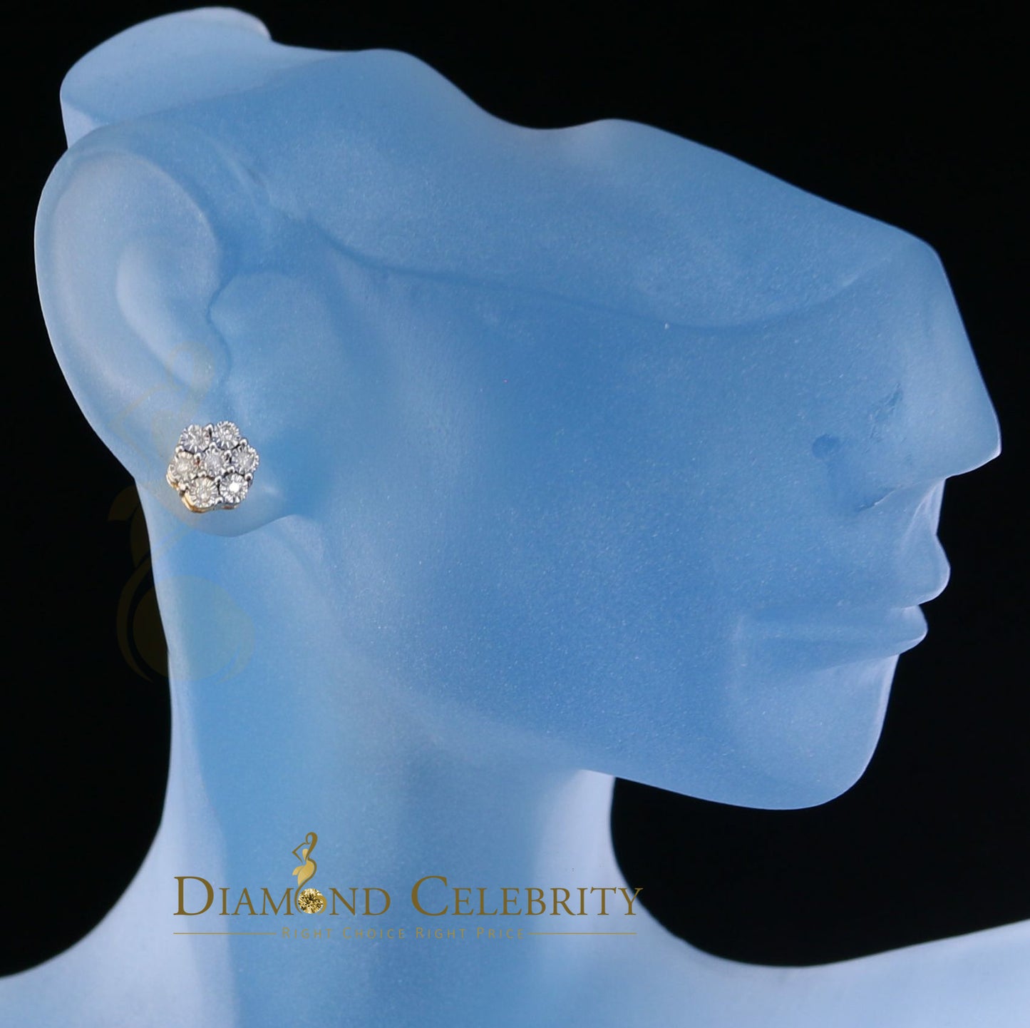 DiamondCelebriteesMen's 10K Real Yellow Gold Real 0.10CT Diamond illusion Stud Earrings for Women