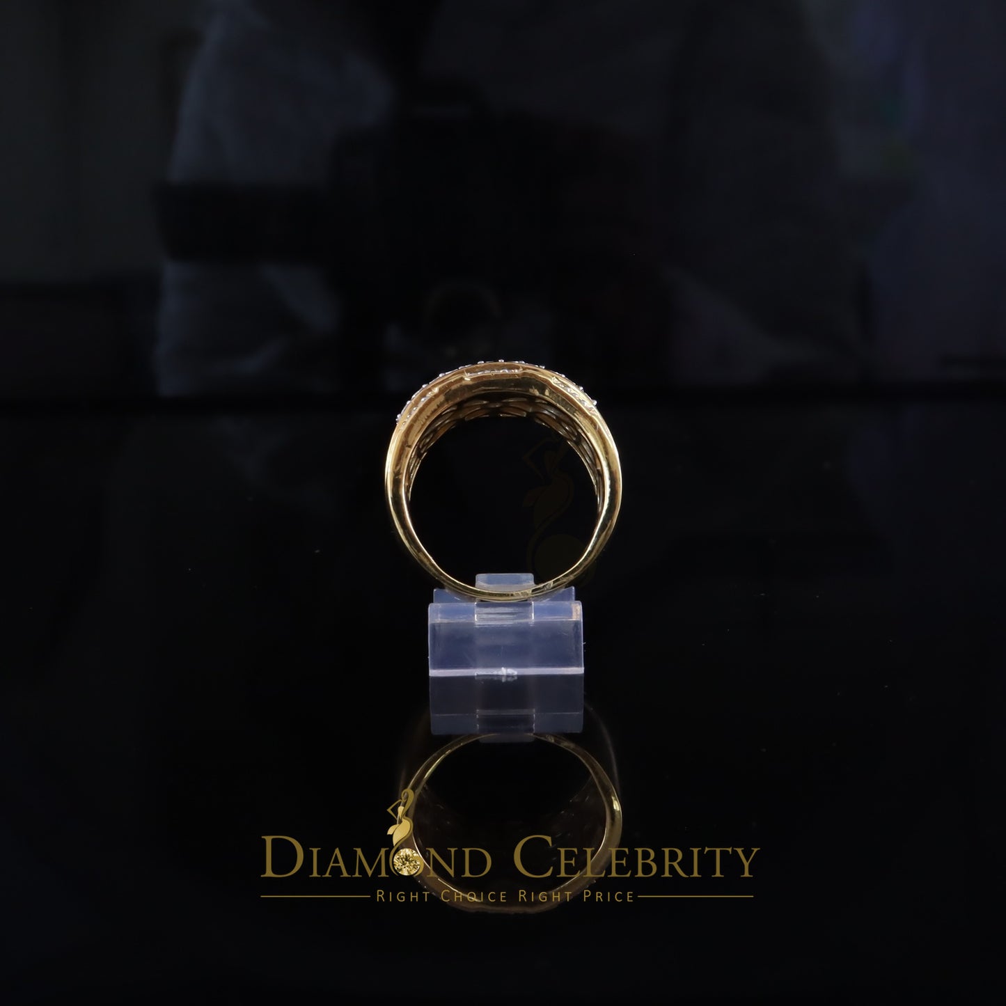 DiamondCelebritees Big 0.25ct Real Diamond 925 Yellow Miracle set Silver Wide Men's Band Ring SZ10