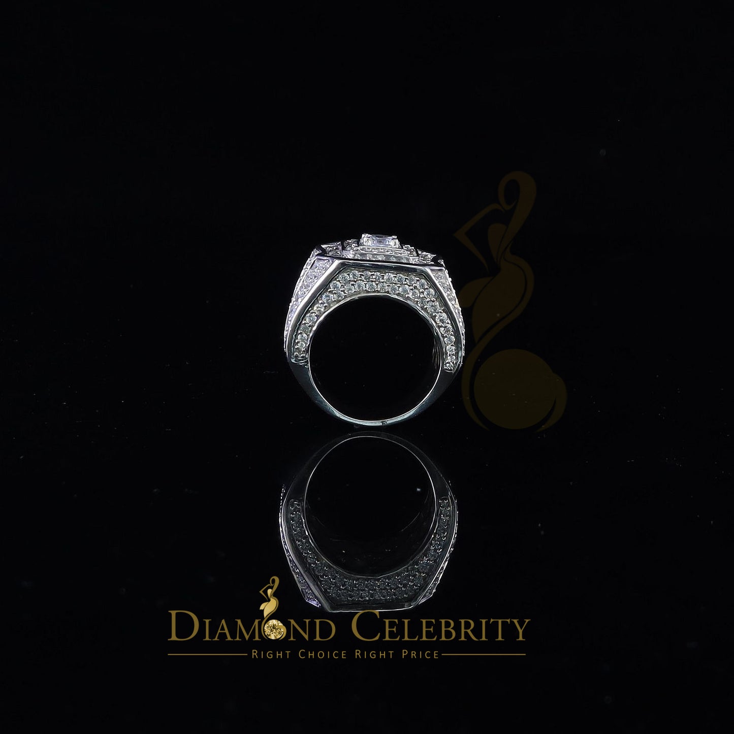 DiamondCelebritees 925 Silver White 14.00ct Cubic Zirconia Wide Band Men's Engagement Ring Size 10