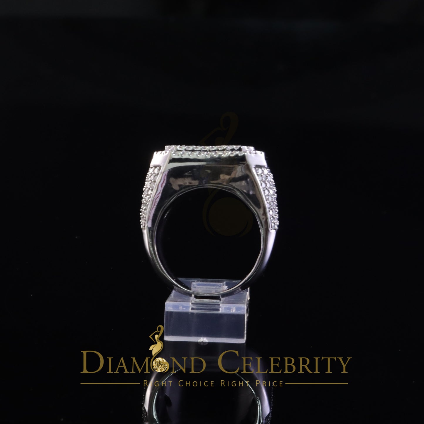 DiamondCelebritees Men's 925 White Silver 6.50ct VVS 'D' Moissanite Stone Square Rings Size 10