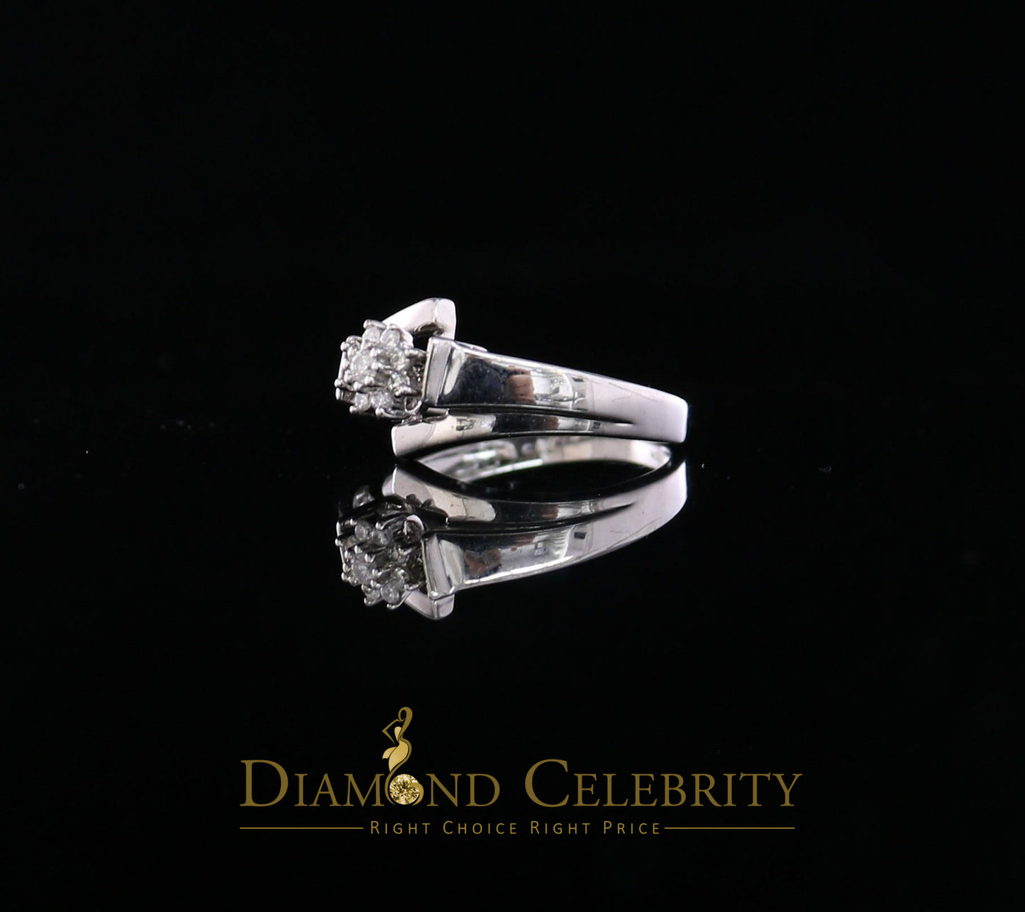 DiamondCelebritees Real 0.10 CT Diamond with 10kt Real White Gold Floral Shape Womens Size 6.5