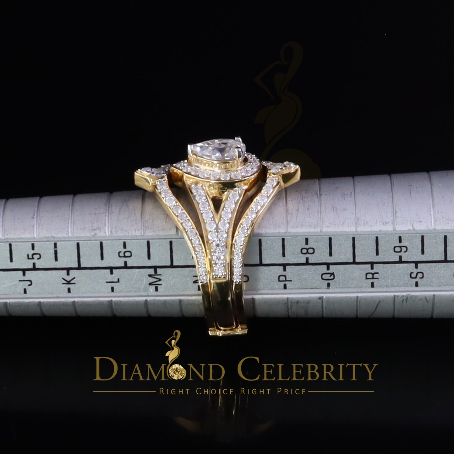 DiamondCelebritees 1.75ct Silver Yellow Enhancer Guard Wrap VVS D Pear Moissanite Women Ring Sz 7