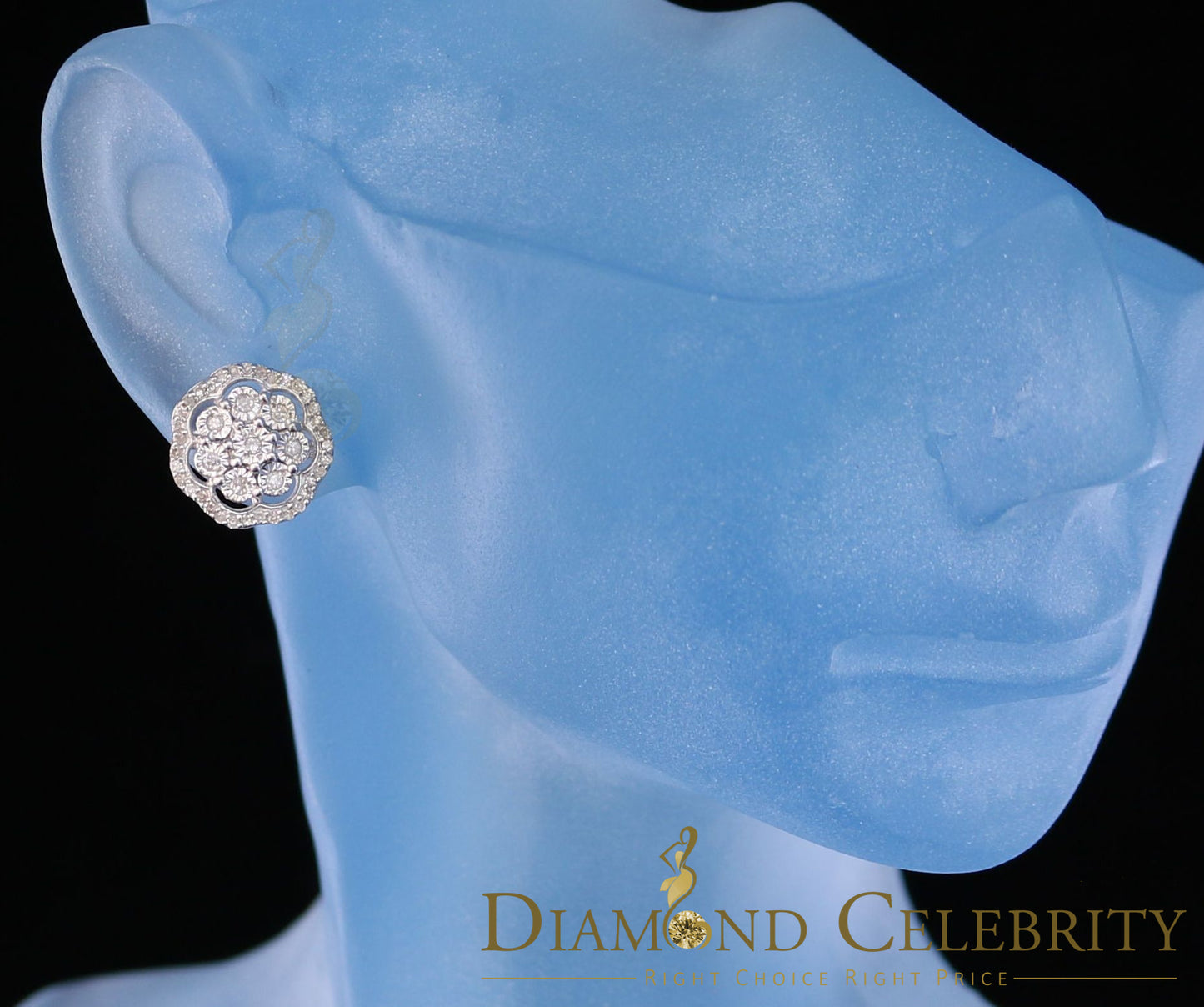 DiamondCelebritees 0.40ct Diamond 925 Sterling Silver White Floral Earrings For Men's / Women's